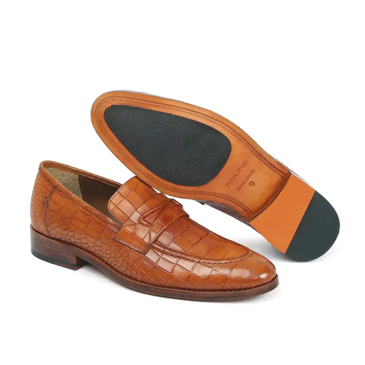 Men Tan Loafers Deep Cut Leather with Leather Sold