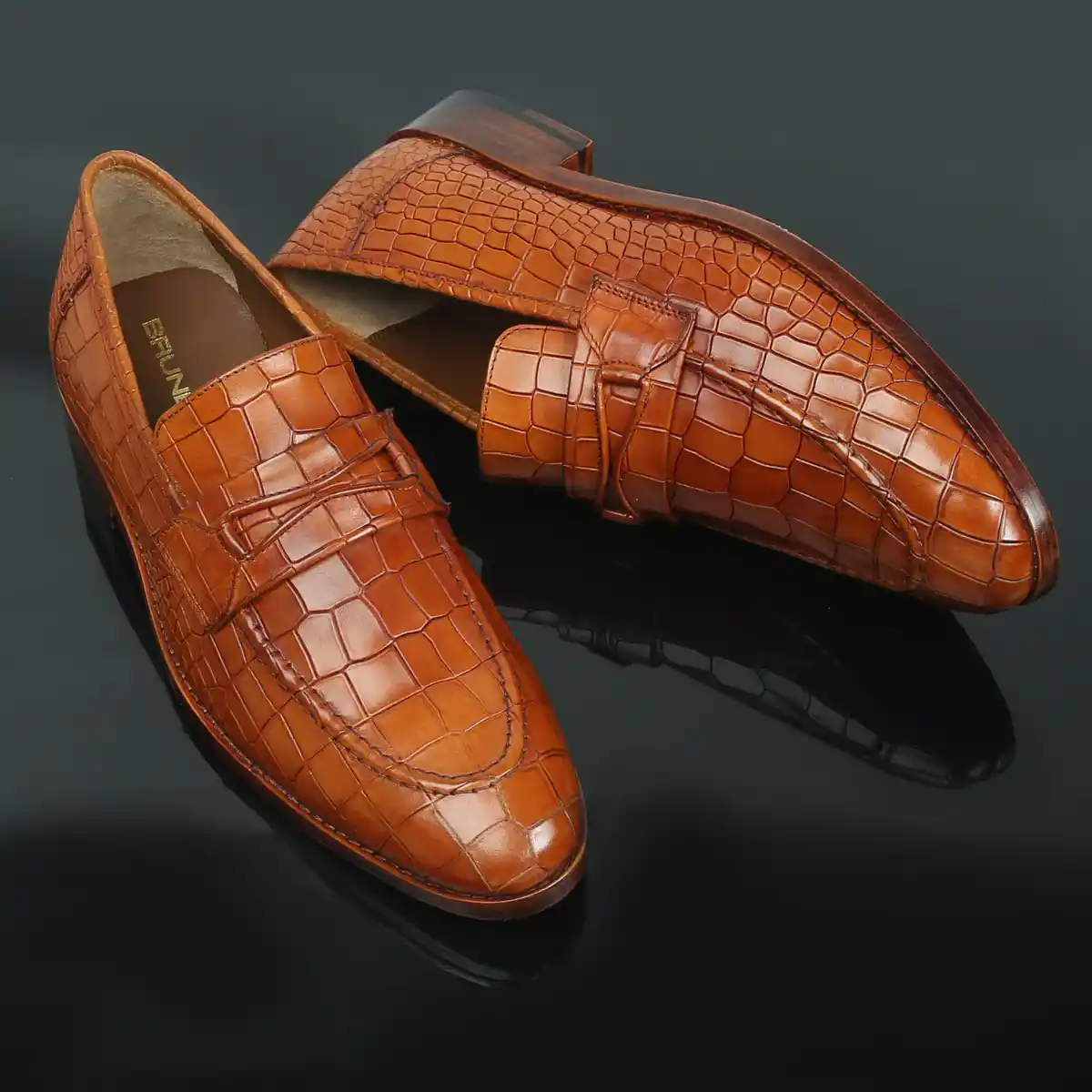 Men Tan Loafers Deep Cut Leather with Leather Sold