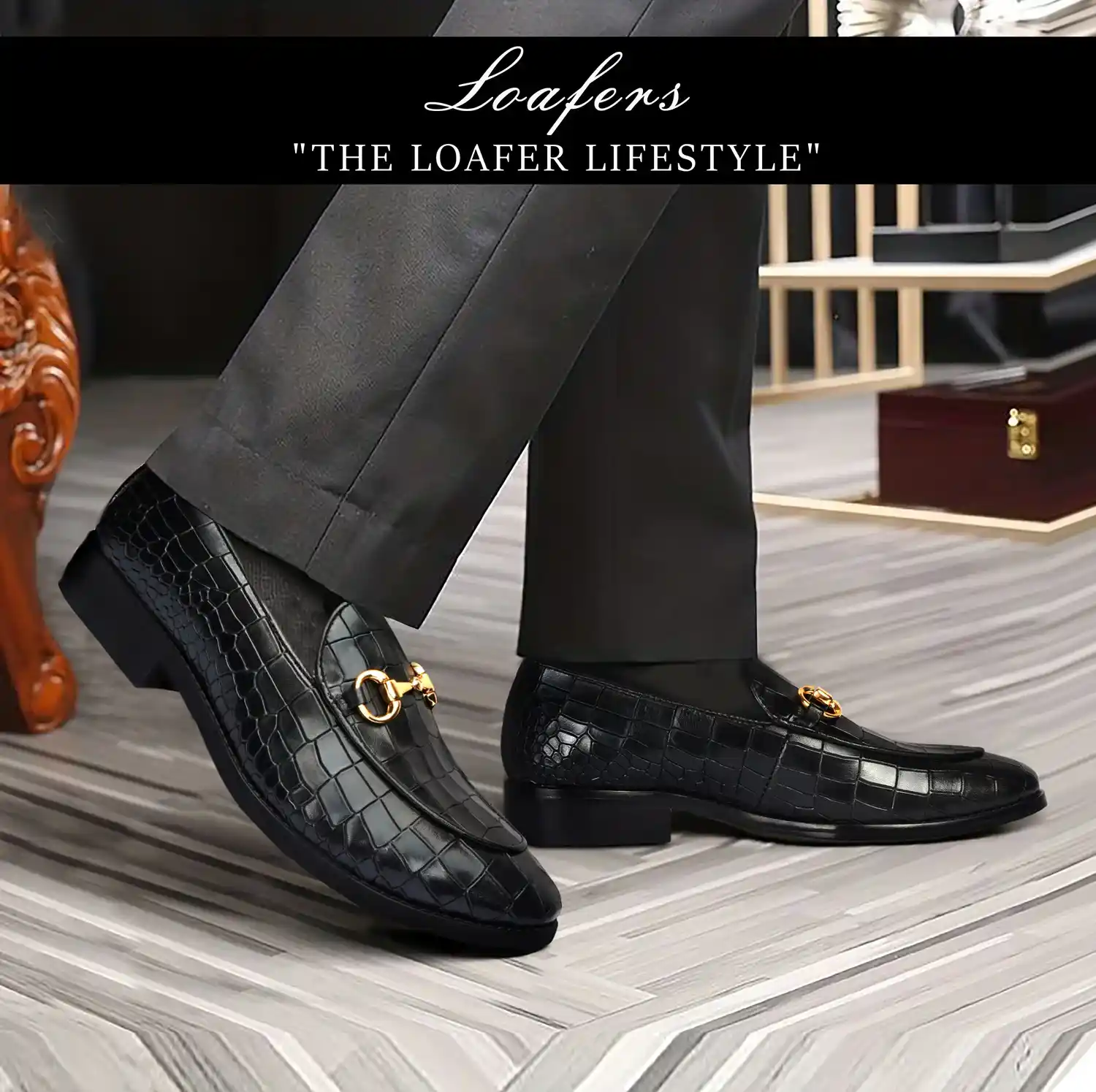 Men Black Leather Loafer With Horse-bit Buckle