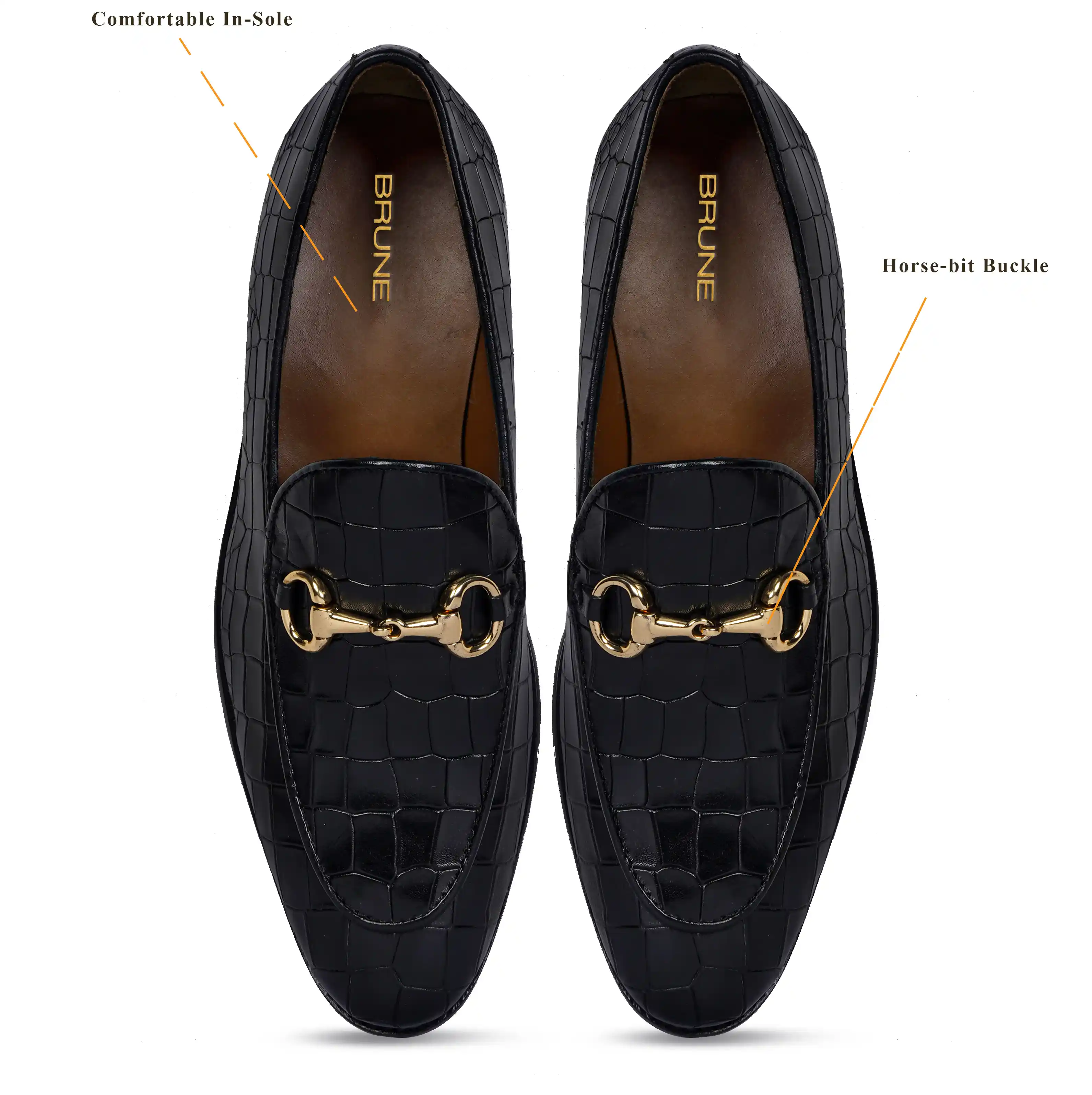Men Black Leather Loafer With Horse-bit Buckle