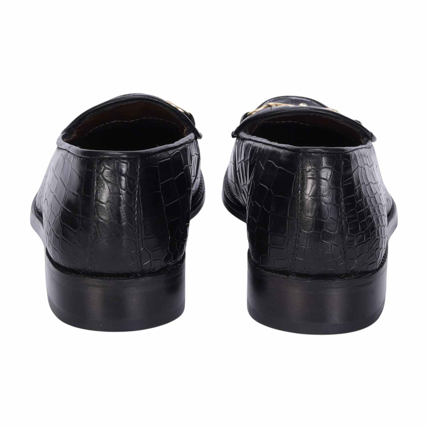 Men Black Leather Loafer With Horse-bit Buckle