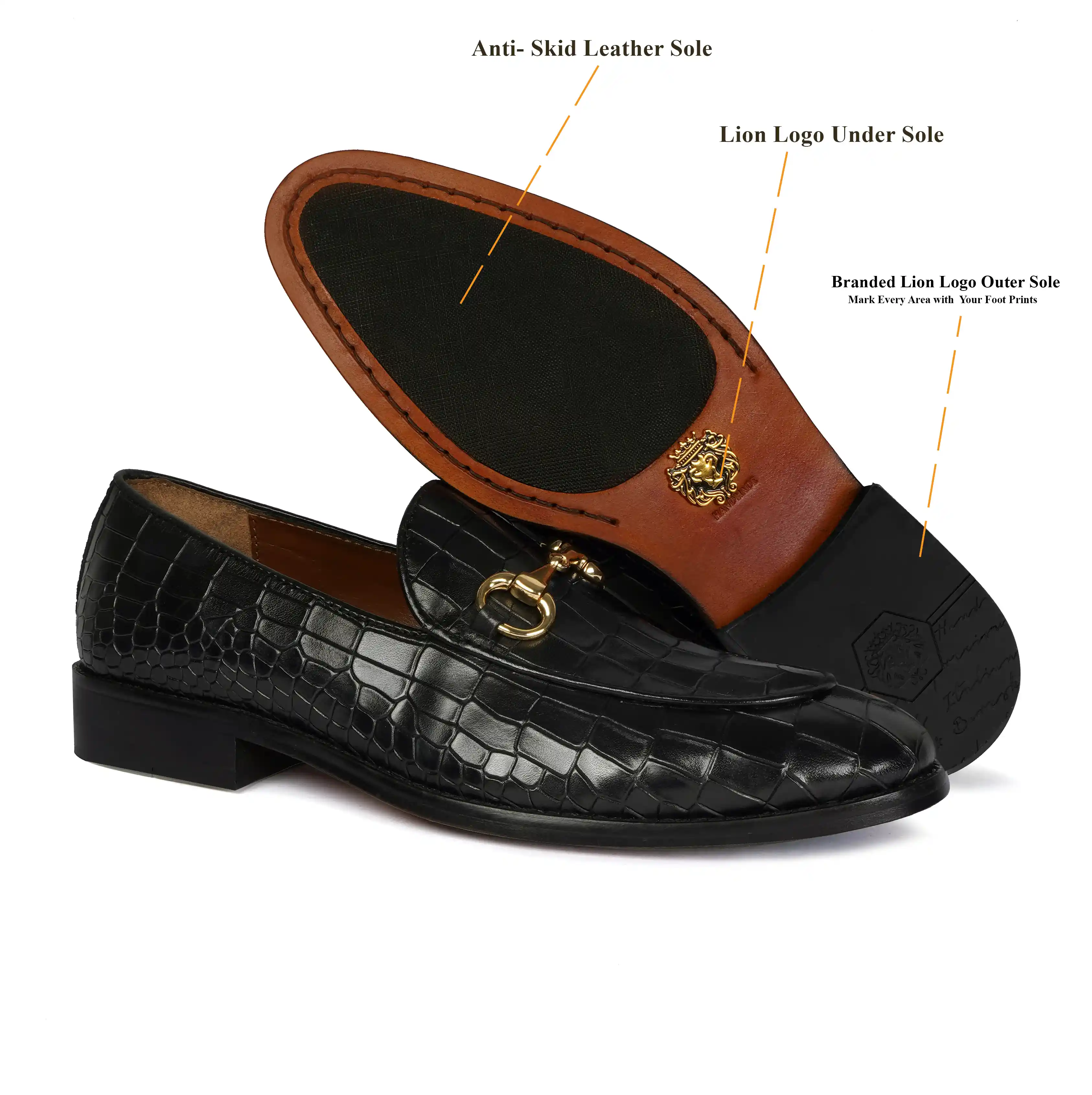 Men Black Leather Loafer With Horse-bit Buckle