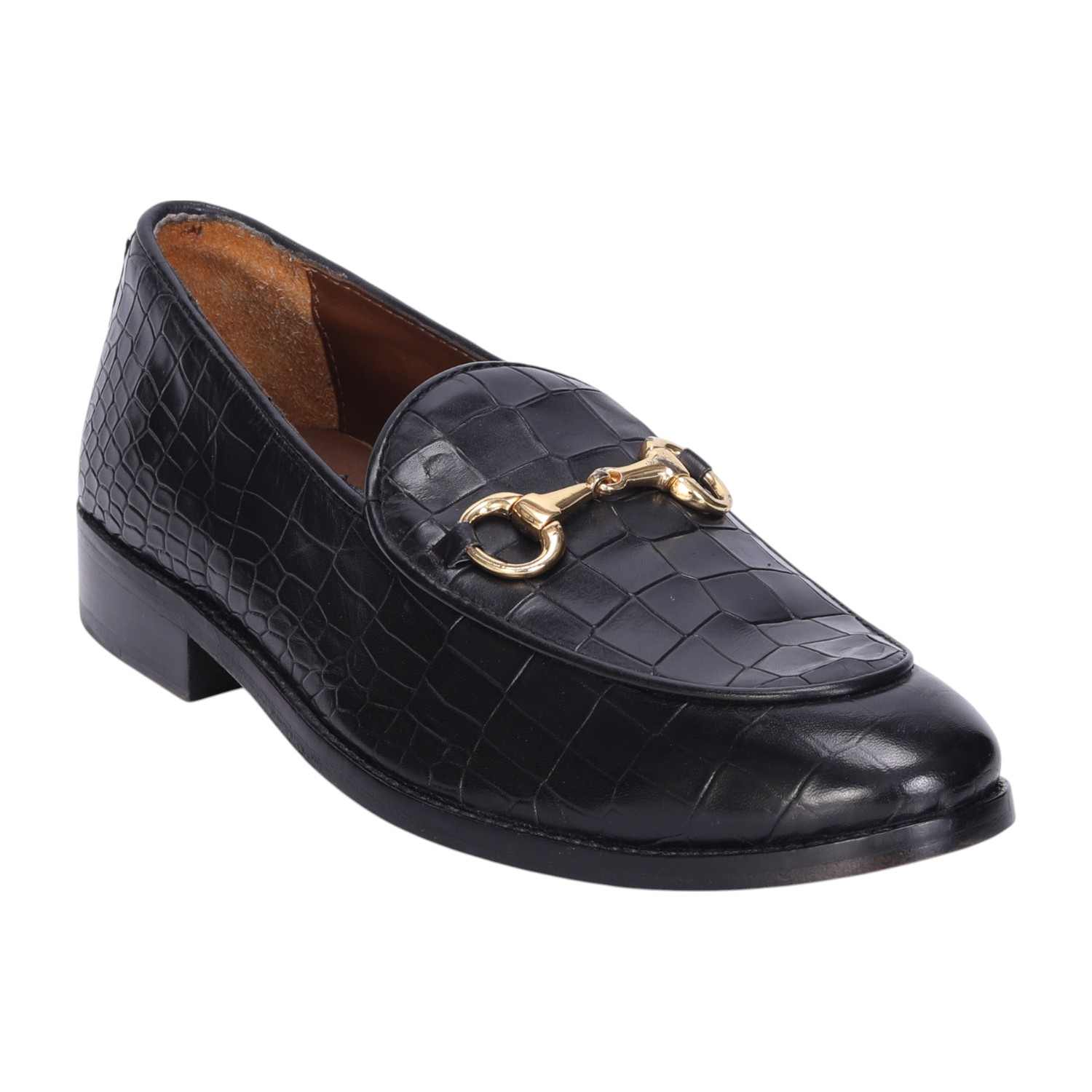 Men Black Leather Loafer With Horse-bit Buckle