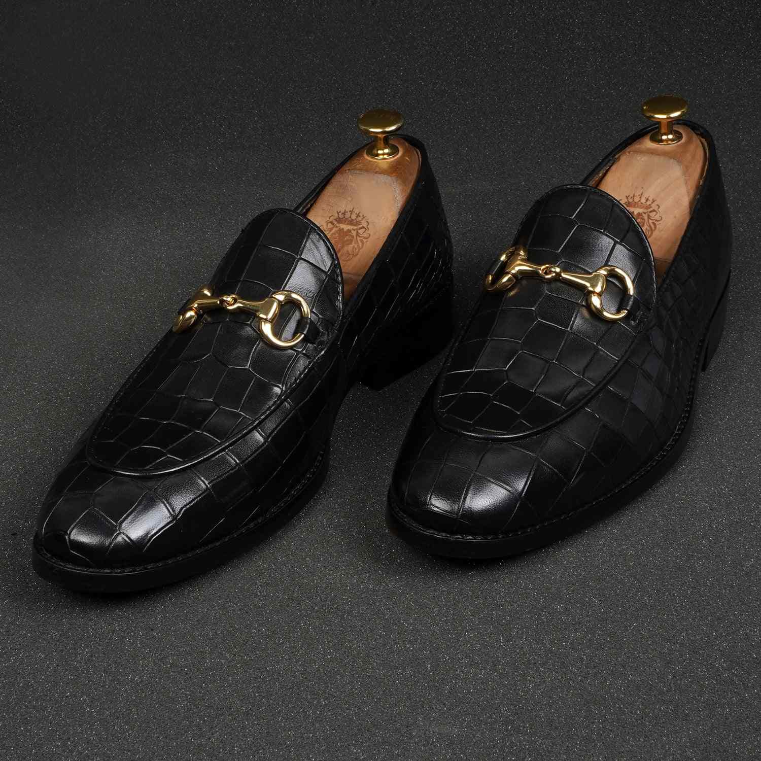 Men Black Leather Loafer With Horse-bit Buckle