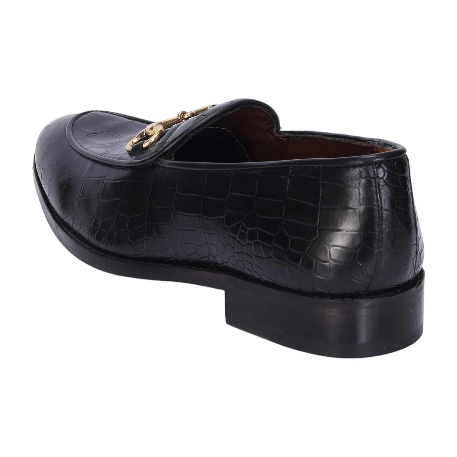 Men Black Leather Loafer With Horse-bit Buckle