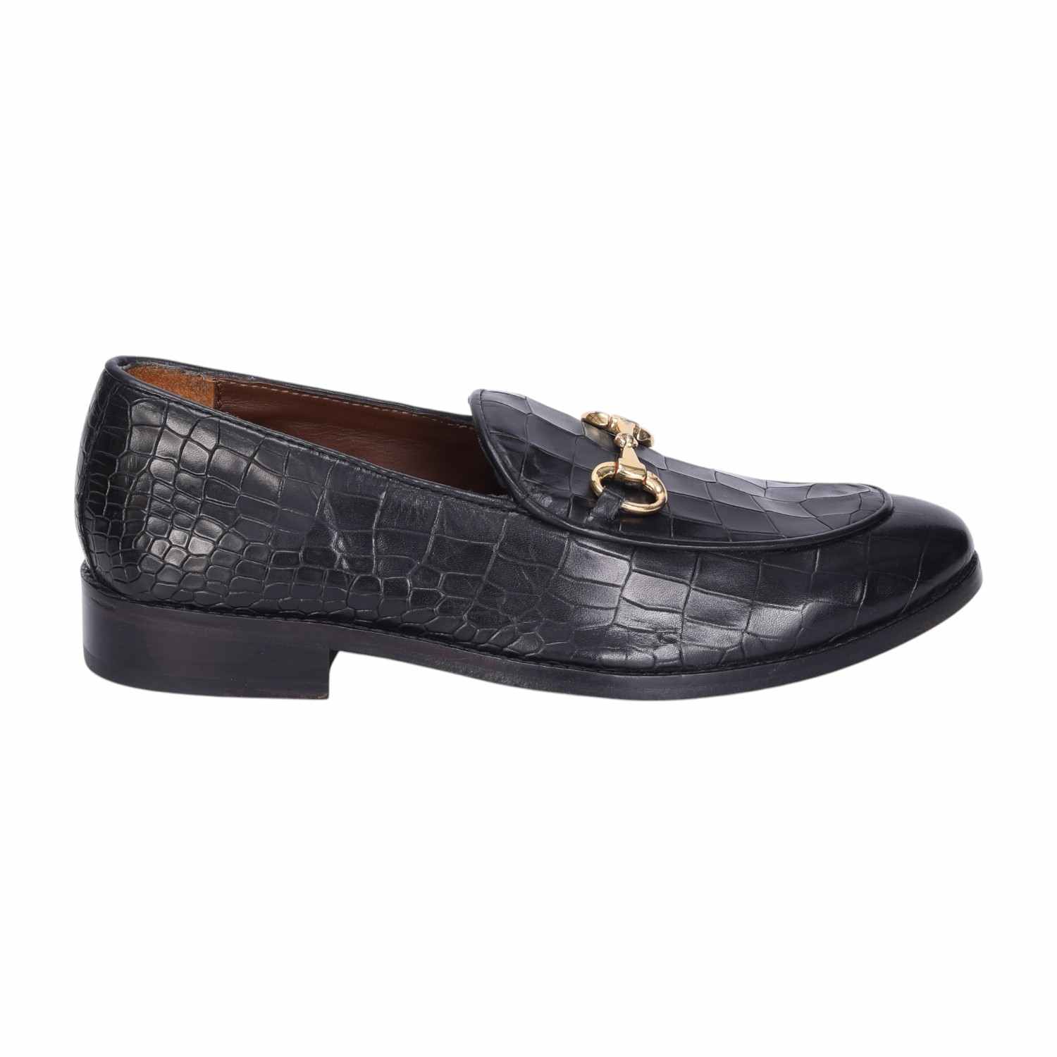 Men Black Leather Loafer With Horse-bit Buckle