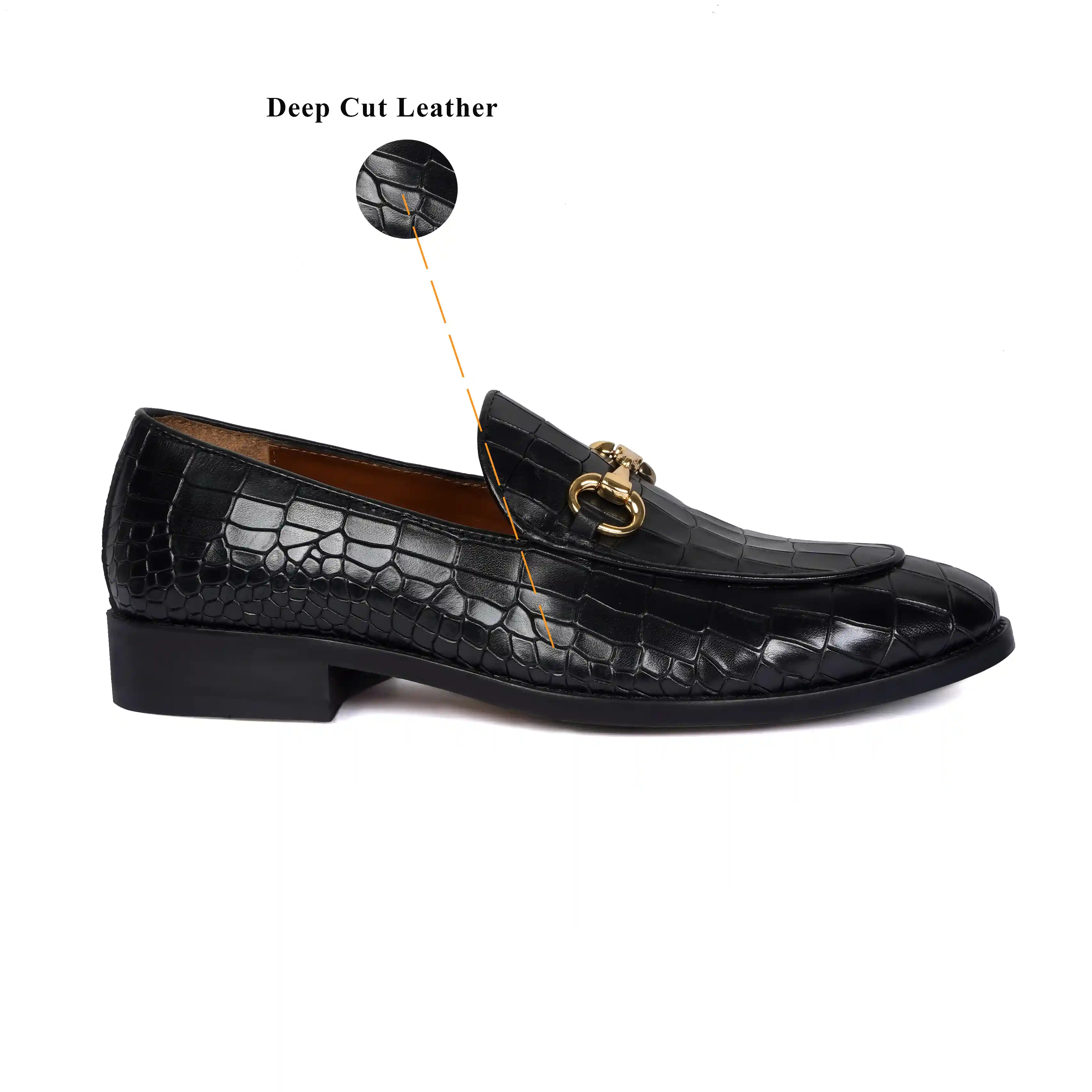 Men Black Leather Loafer With Horse-bit Buckle