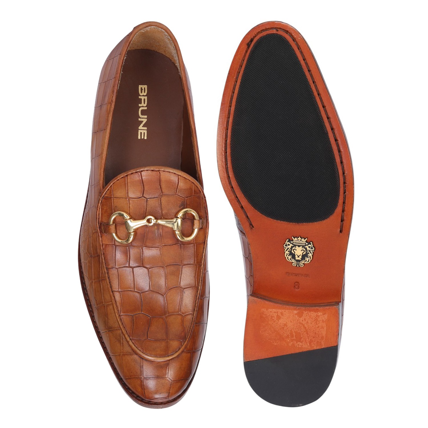 Men Tan Croco Textured Leather Loafer