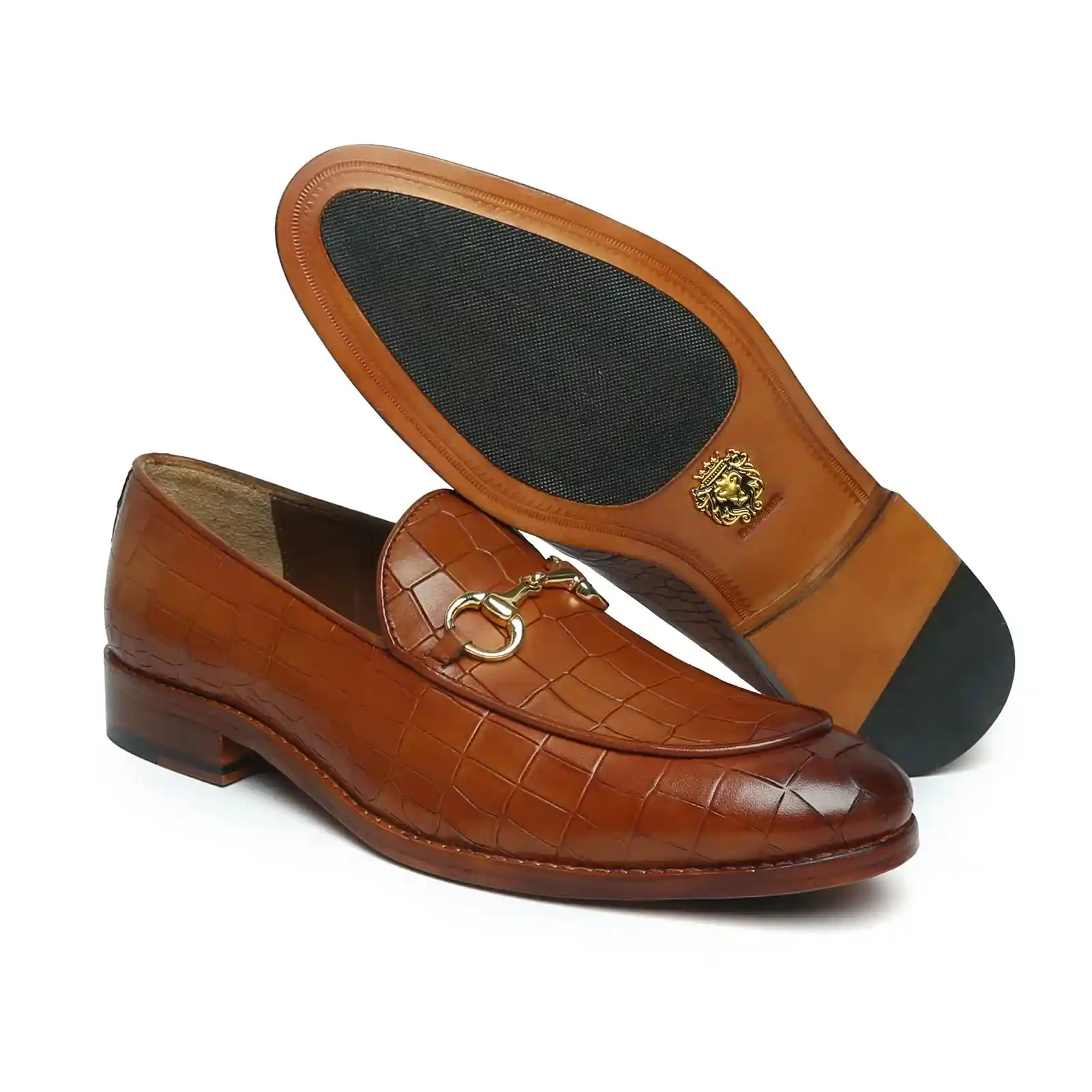 Men Tan Croco Textured Leather Loafer