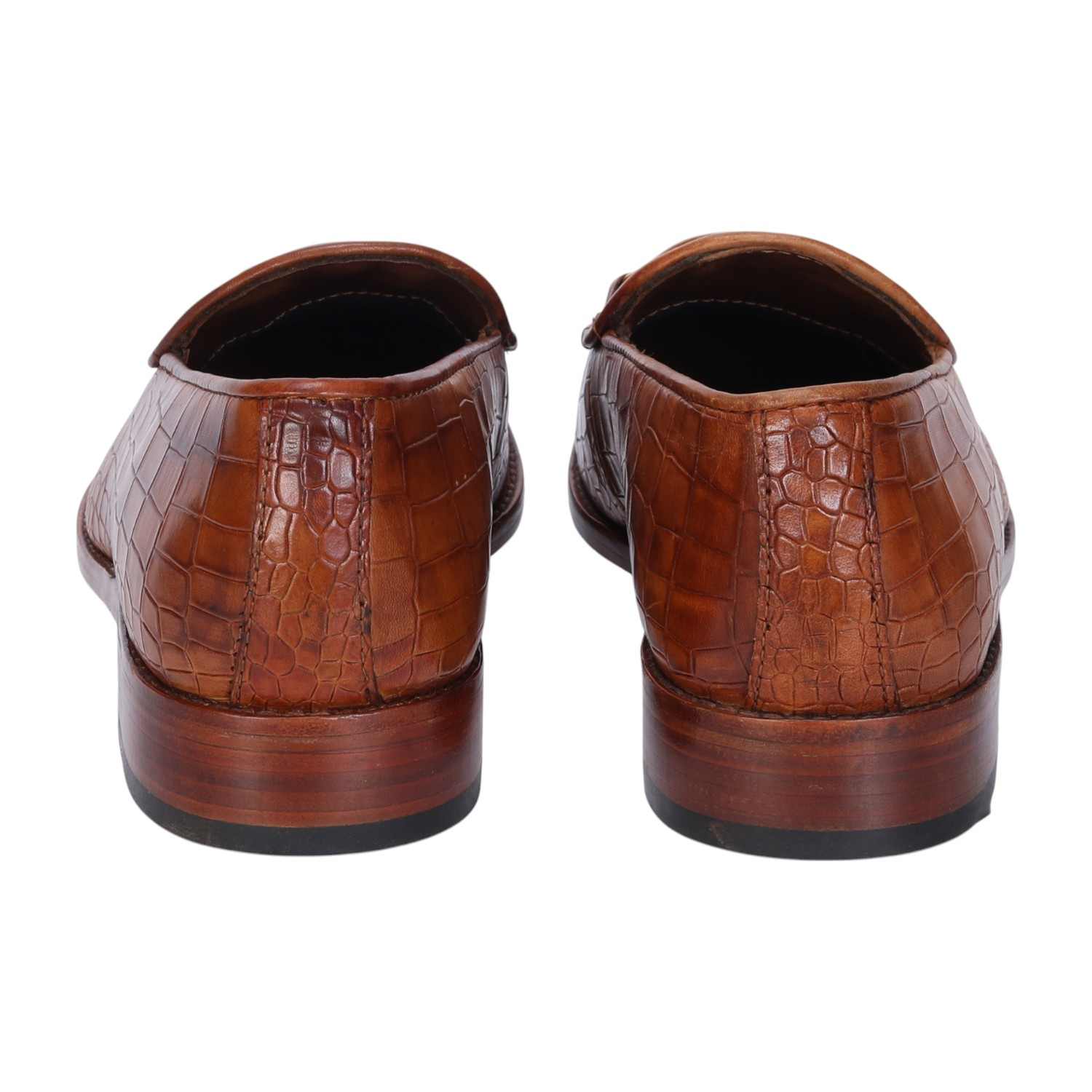 Men Tan Croco Textured Leather Loafer