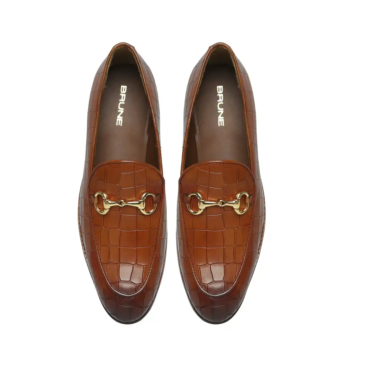 Men Tan Croco Textured Leather Loafer