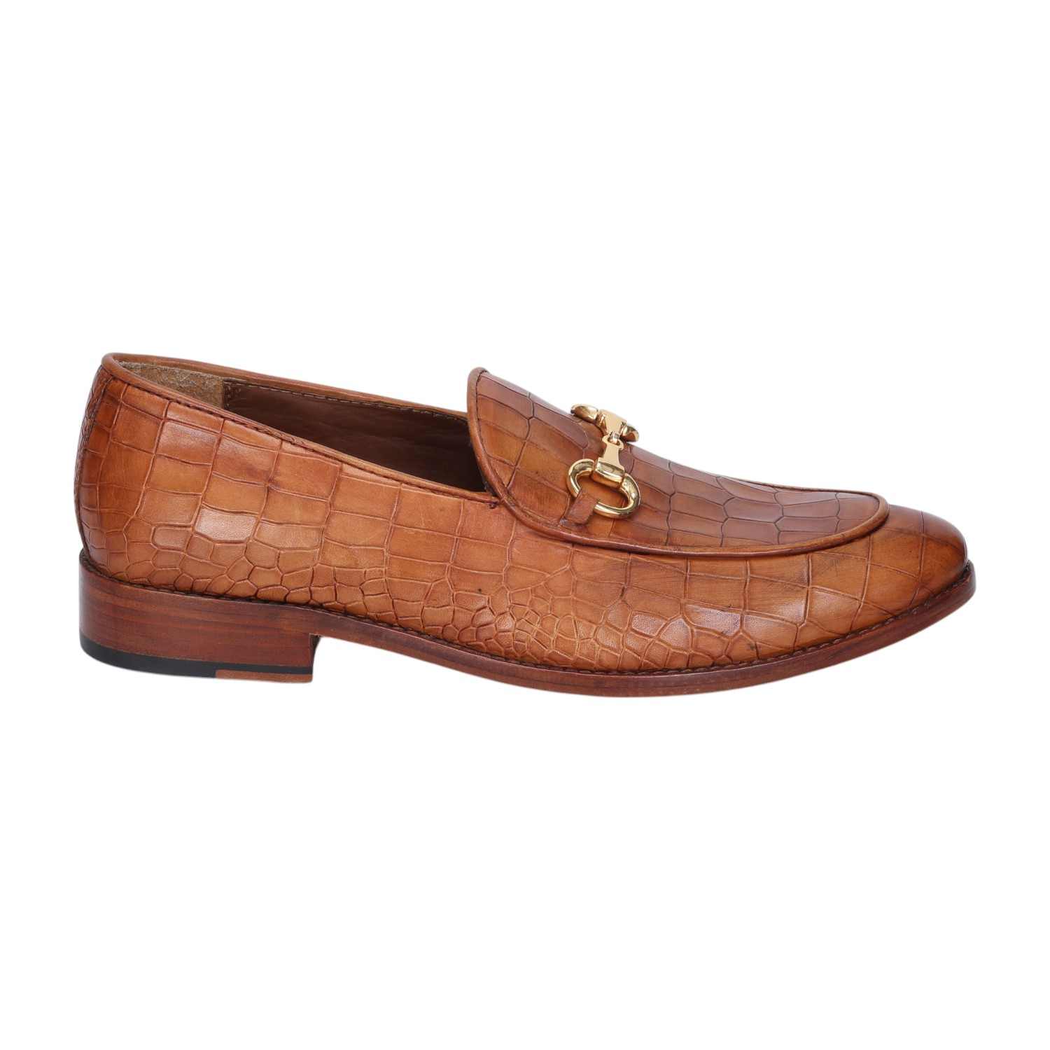 Men Tan Croco Textured Leather Loafer
