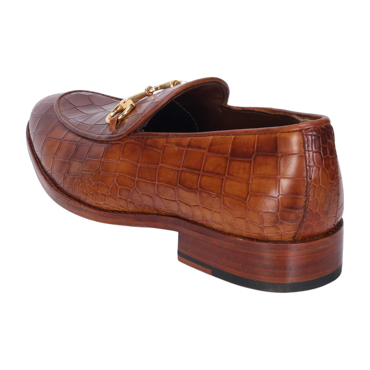 Men Tan Croco Textured Leather Loafer