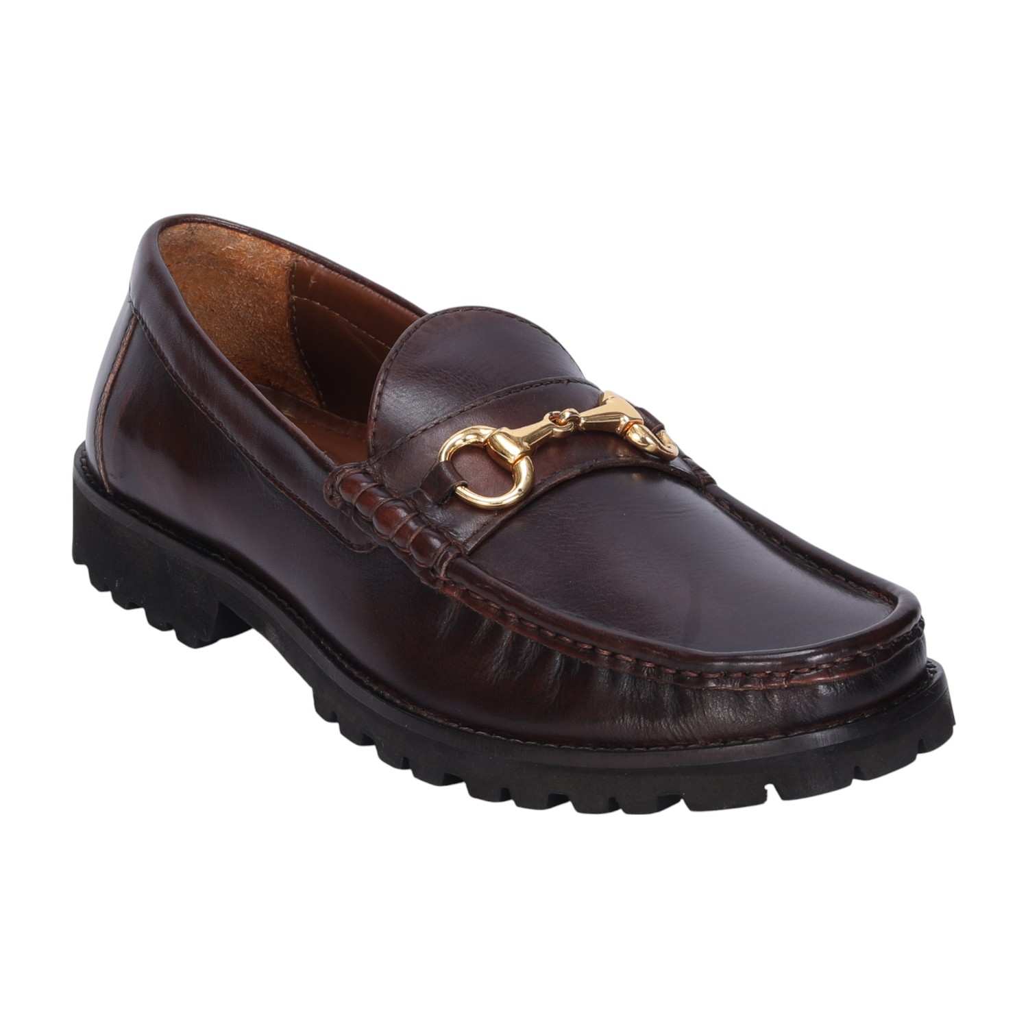 Men Light Weight Chunky Sole Loafer in Dark Brown Leather