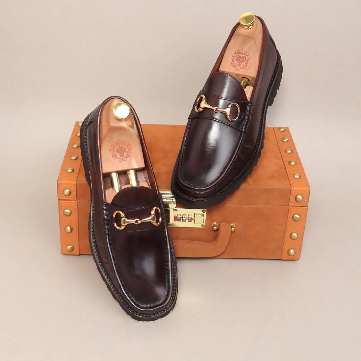 Men Light Weight Chunky Sole Loafer in Dark Brown Leather