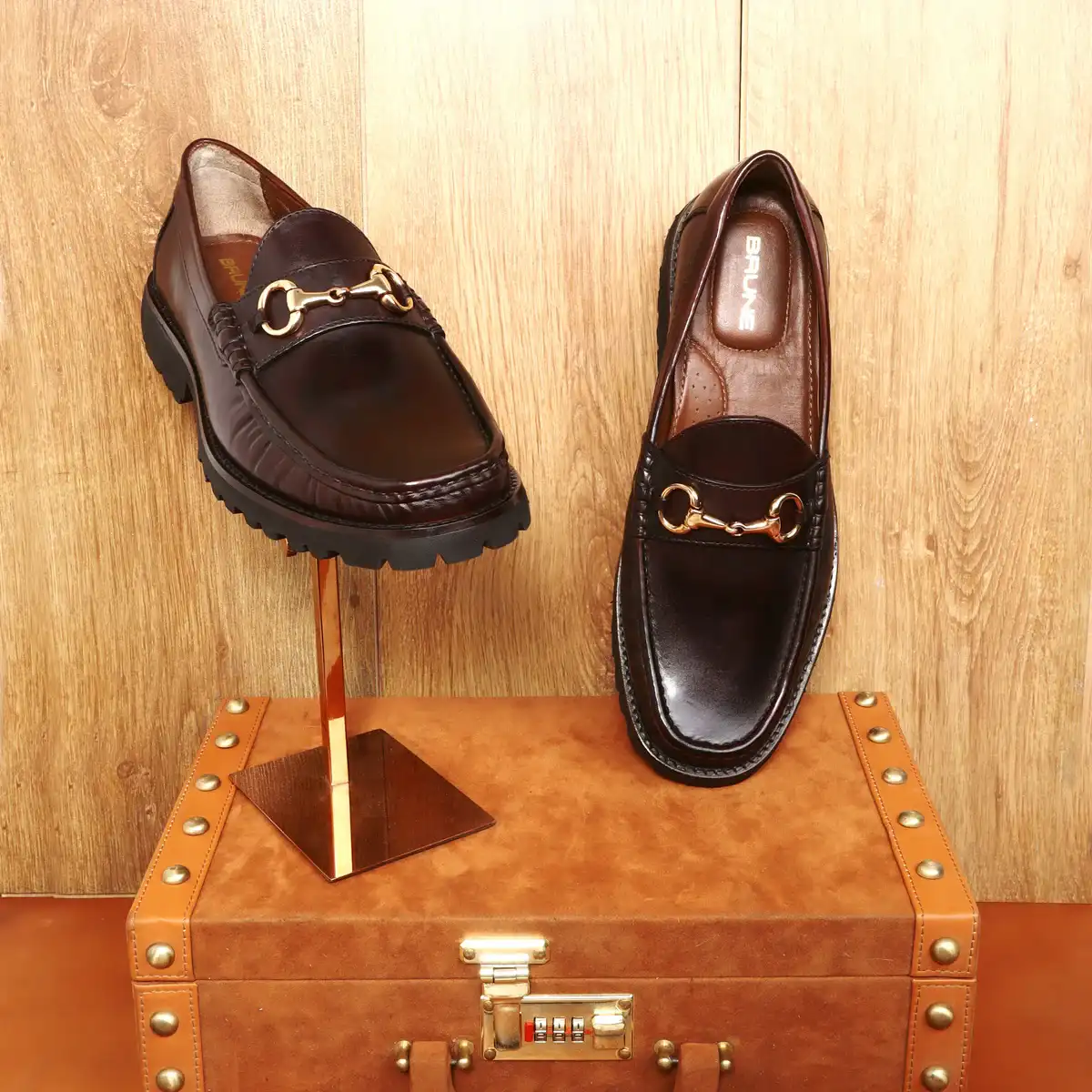 Men Light Weight Chunky Sole Loafer in Dark Brown Leather