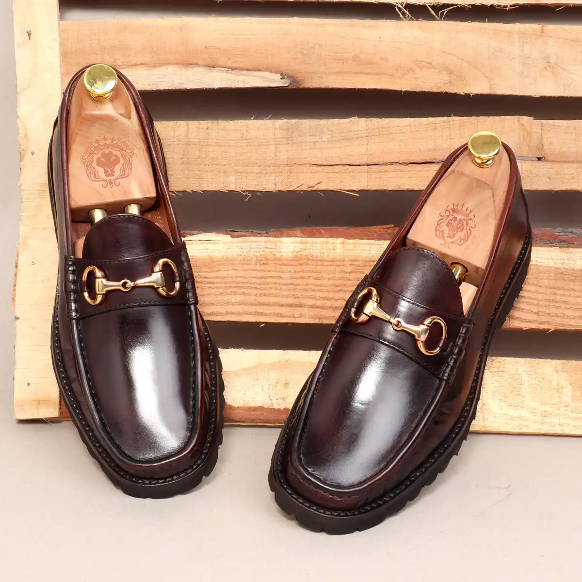 Men Light Weight Chunky Sole Loafer in Dark Brown Leather
