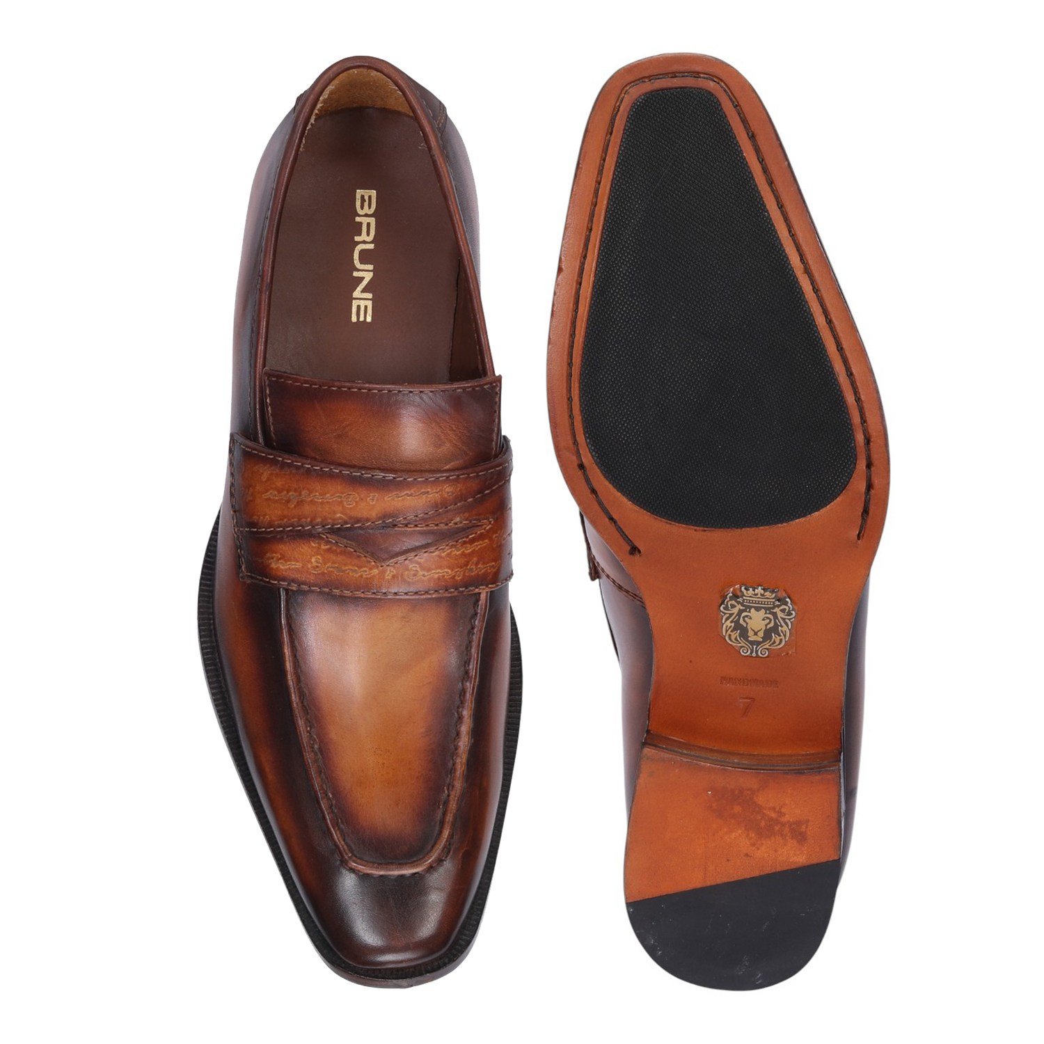 Men Leather Loafers with Laser Engraved Strap
