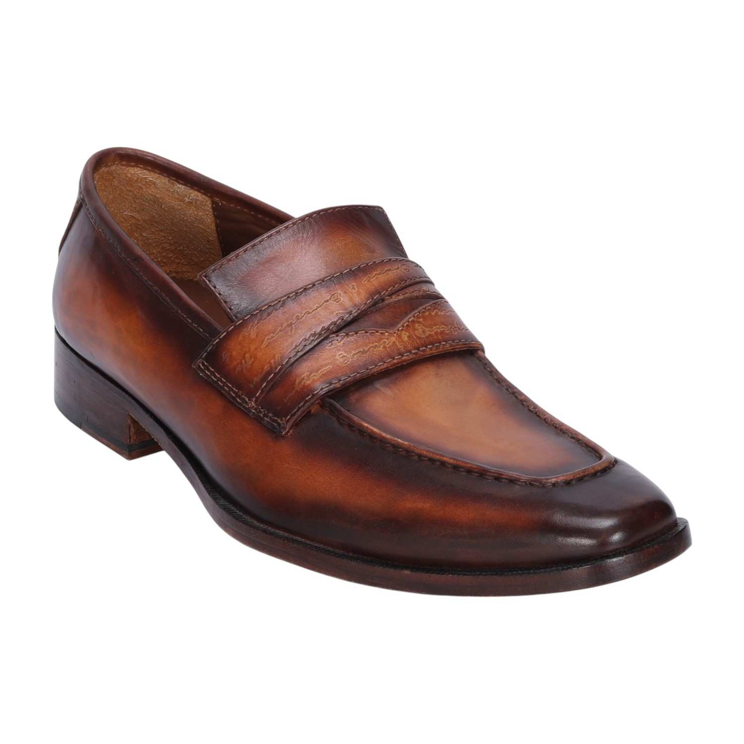 Men Leather Loafers with Laser Engraved Strap