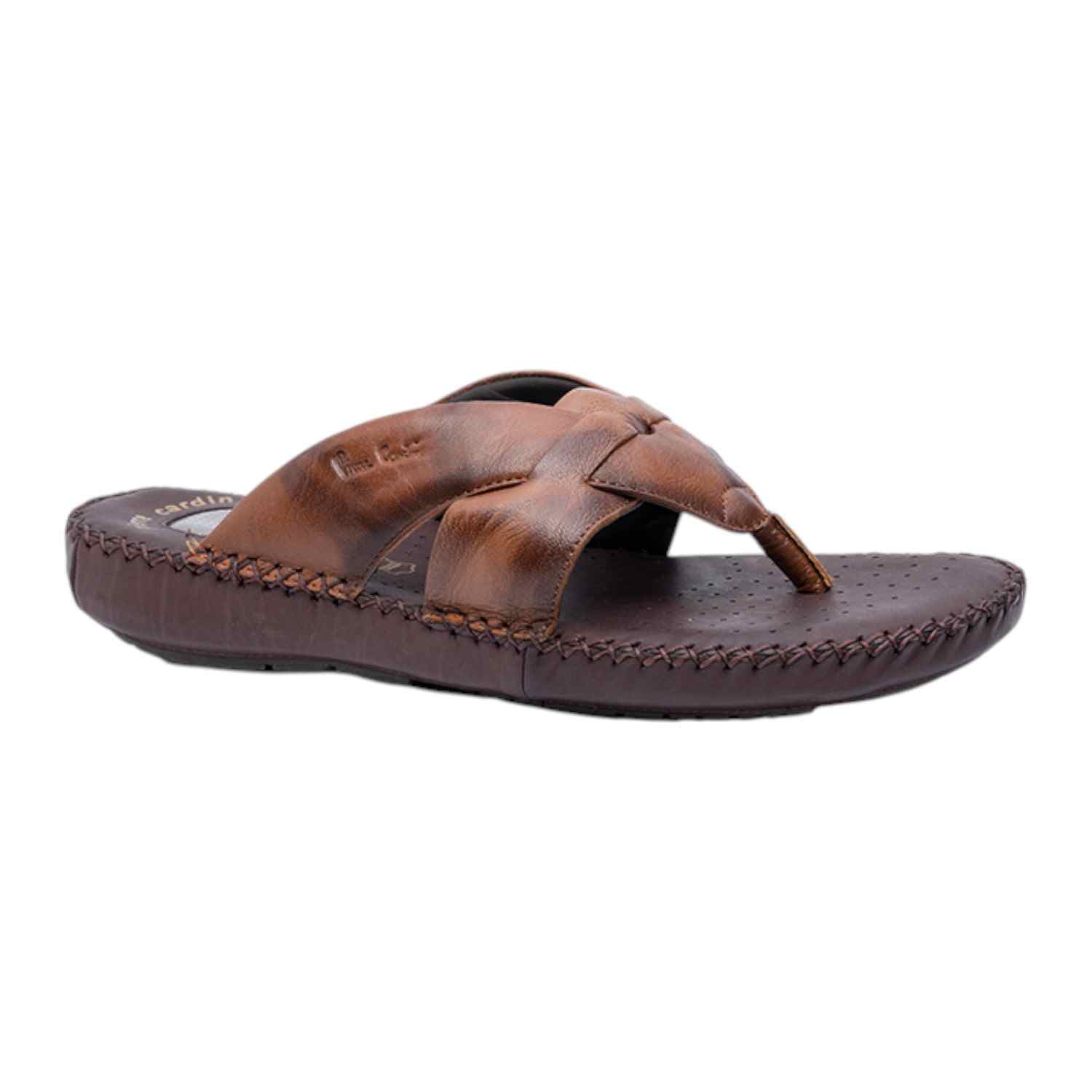 Men's leather Thong Tan