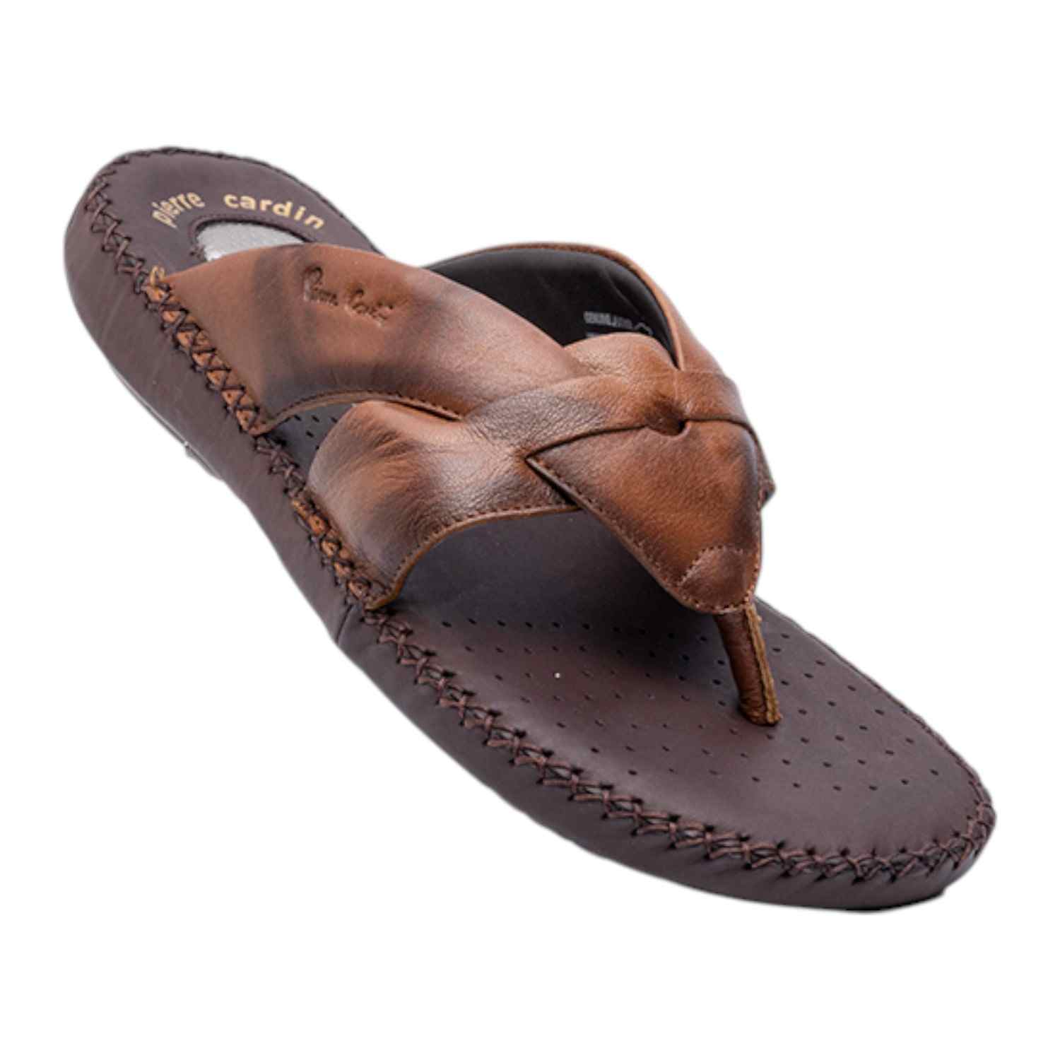 Men's leather Thong Tan