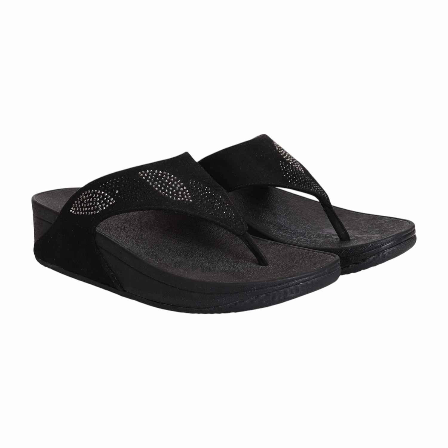 Women Black Thong with Candy Stoned Strap