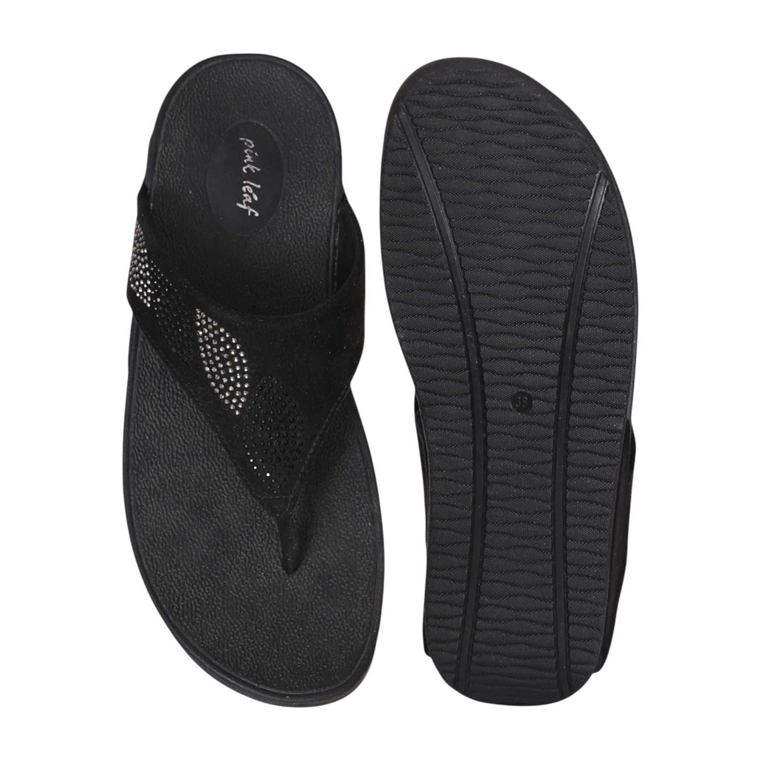 Women Black Thong with Candy Stoned Strap