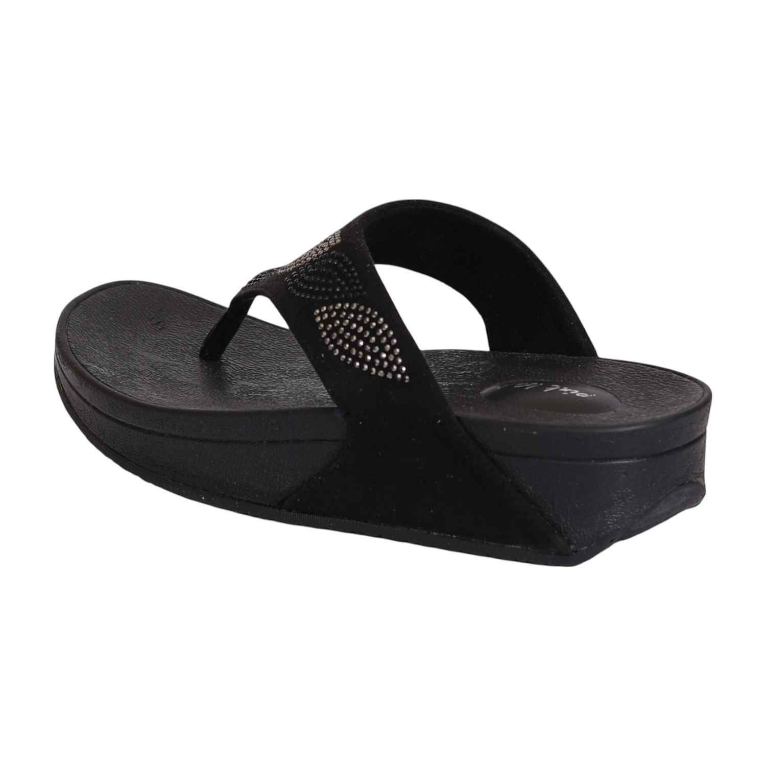 Women Black Thong with Candy Stoned Strap