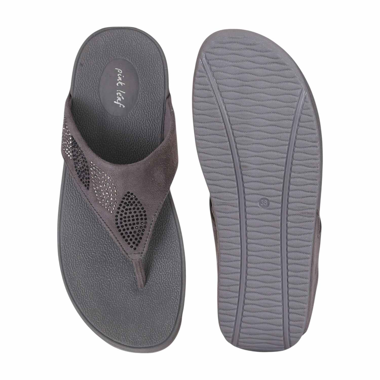 Women Stone Candy Grey T-strap Flats