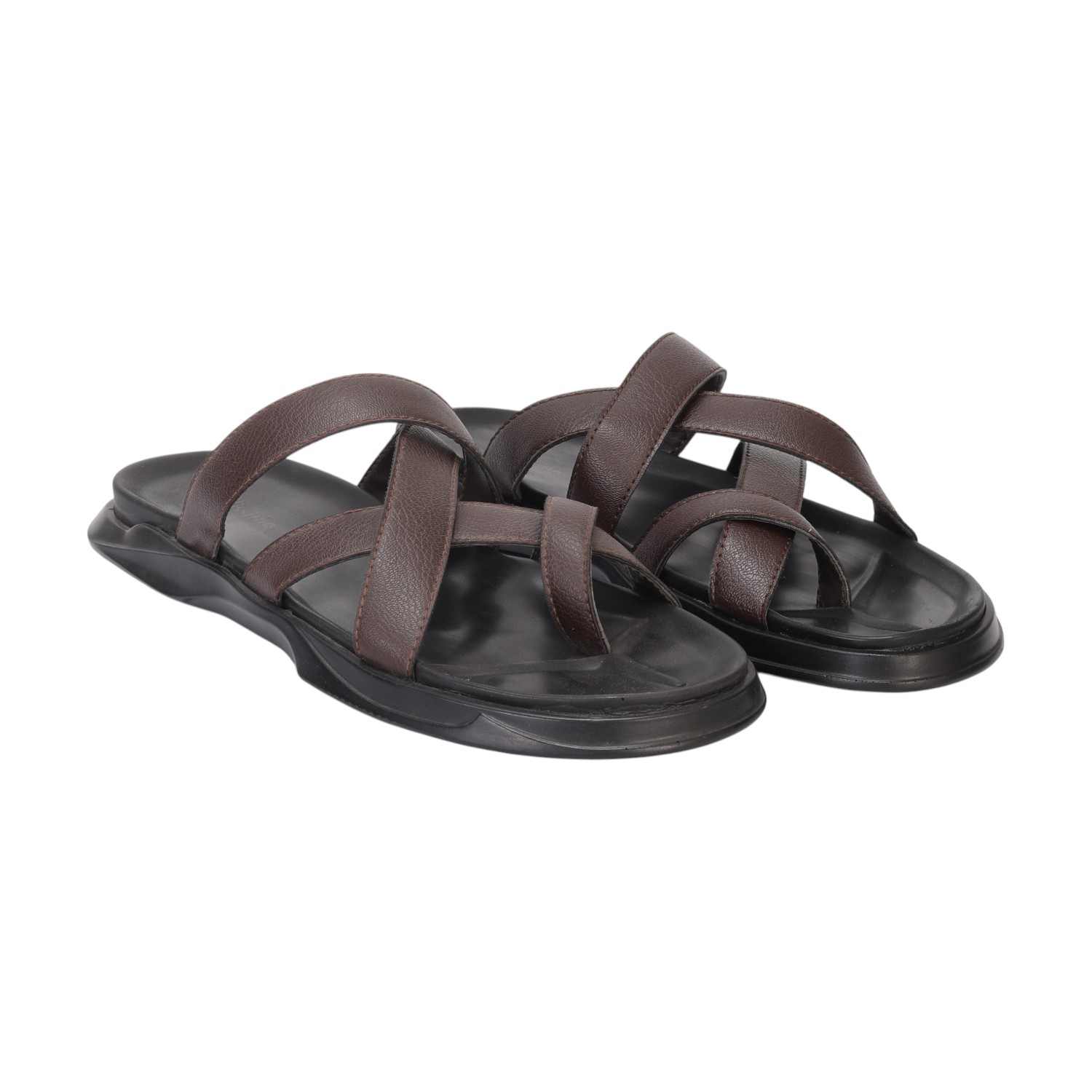 Men Brown Cross Strap Comfort Chappal