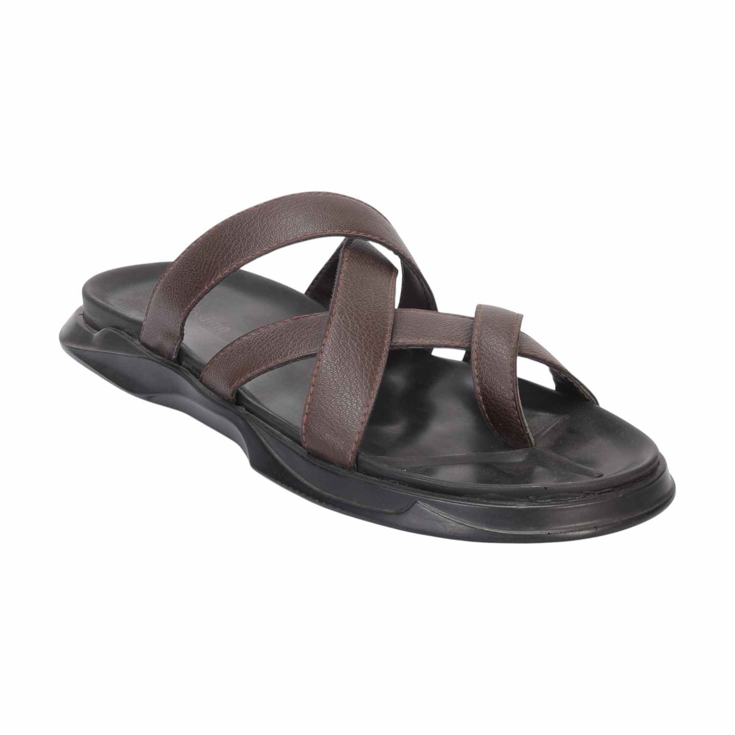 Men Brown Cross Strap Comfort Chappal