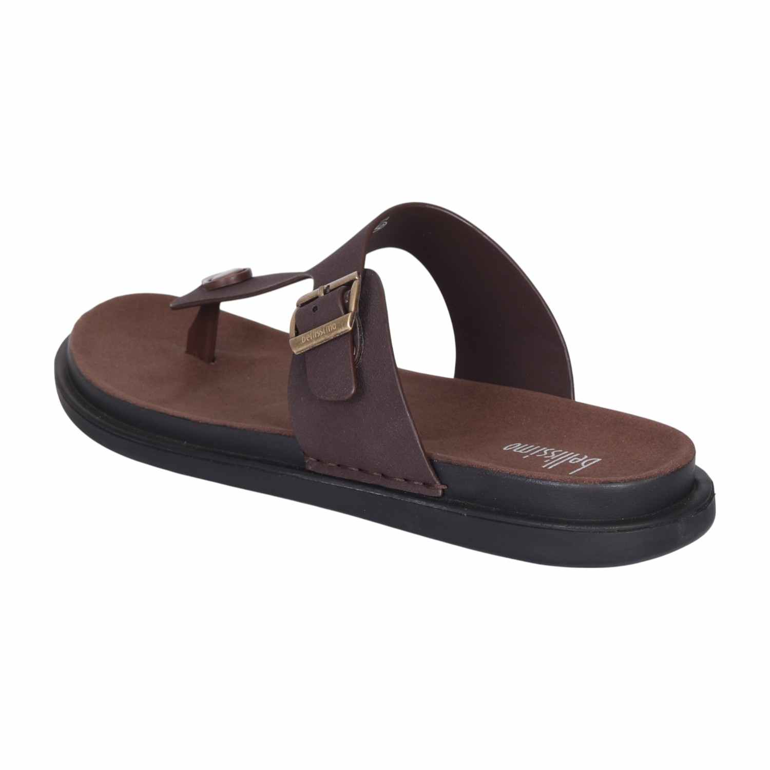 Men Brown Casual Leather Thong Sandals with Buckle Detail