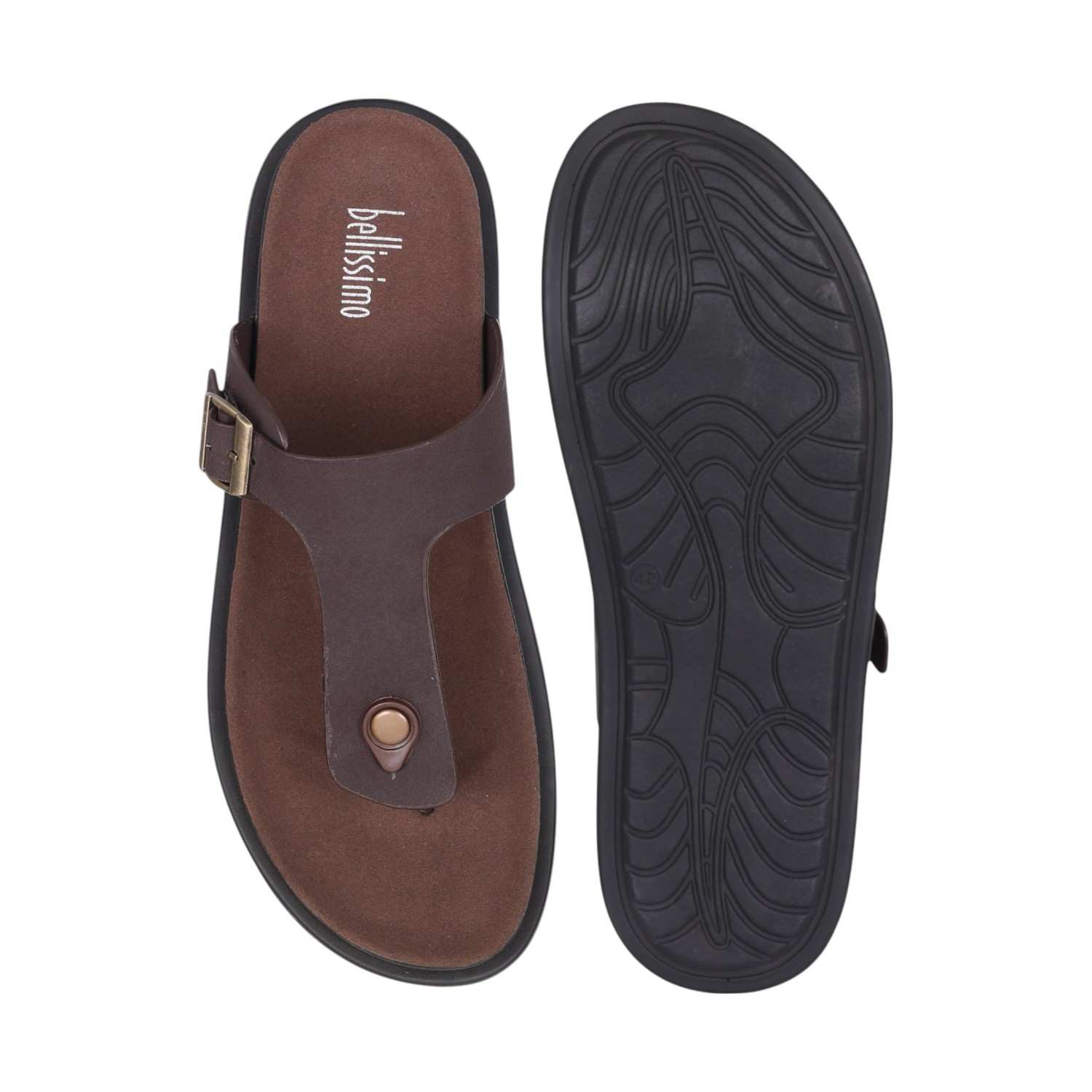 Men Brown Casual Leather Thong Sandals with Buckle Detail