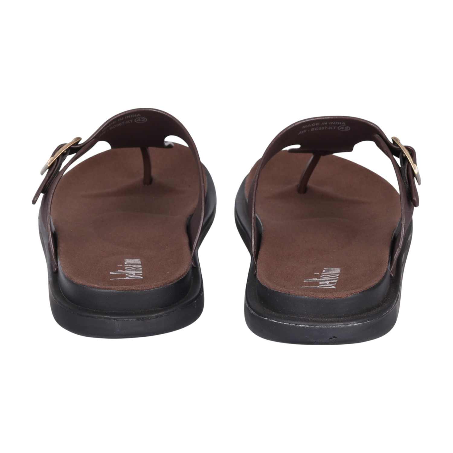 Men Brown Casual Leather Thong Sandals with Buckle Detail