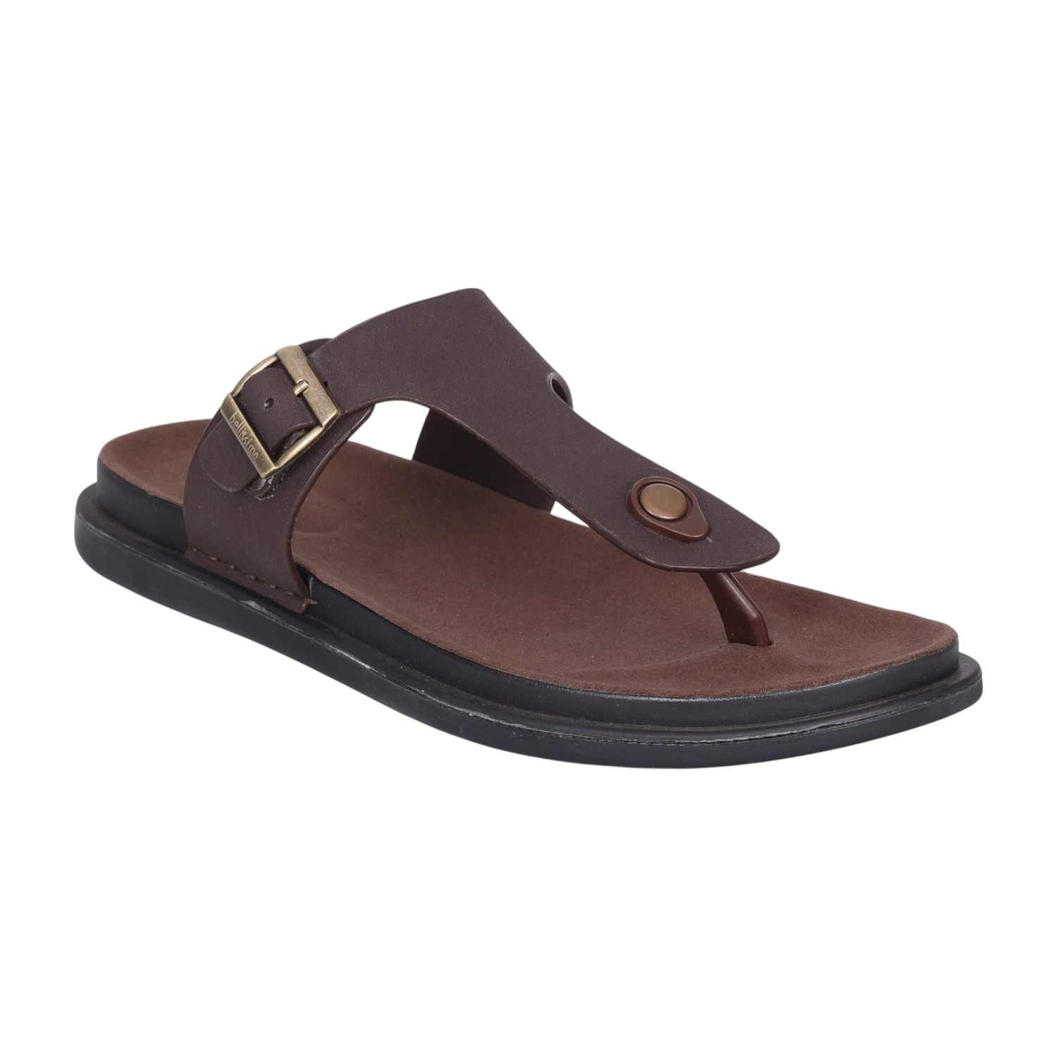 Men Brown Casual Leather Thong Sandals with Buckle Detail