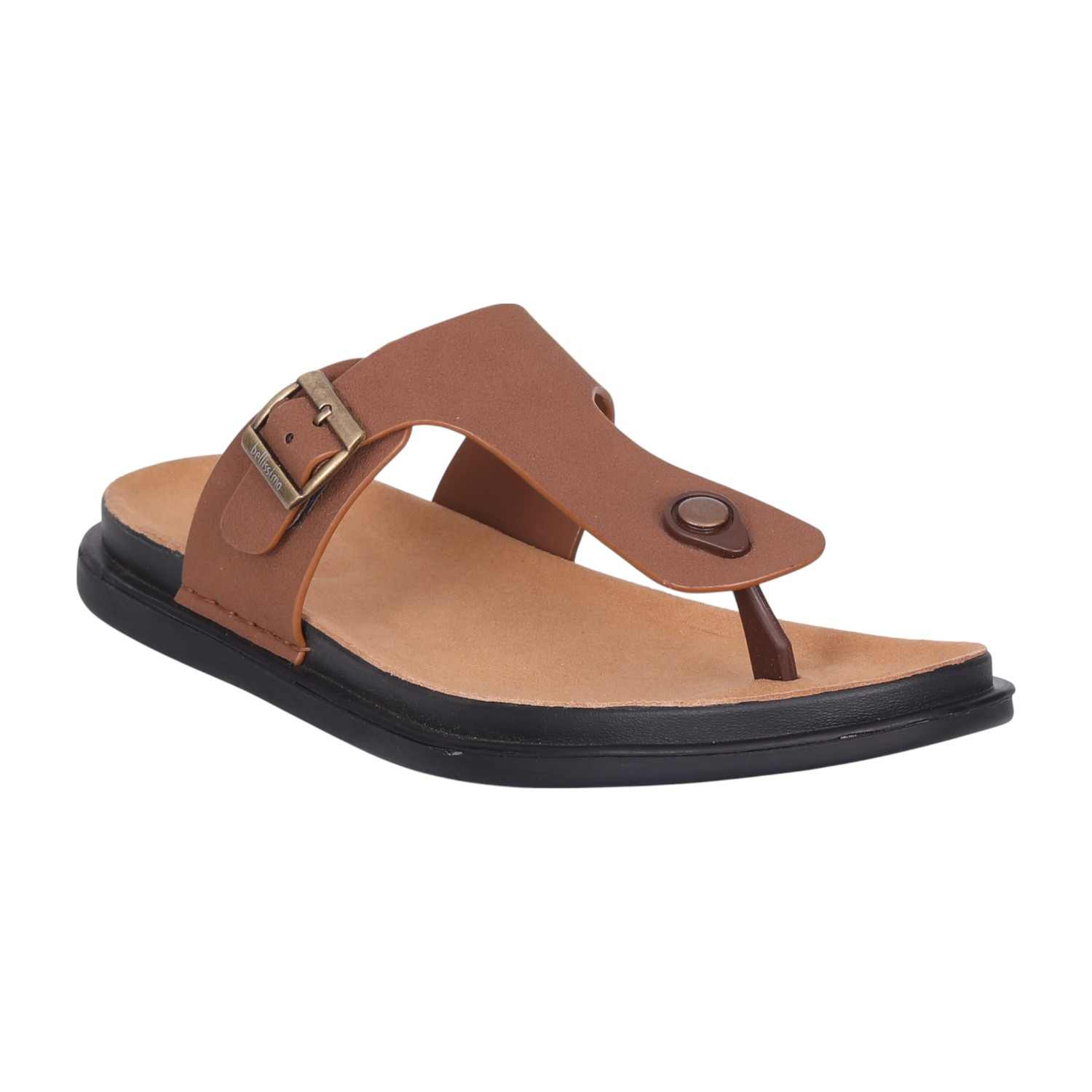 Men Tan Casual Leather Thong Sandals with Buckle Detail