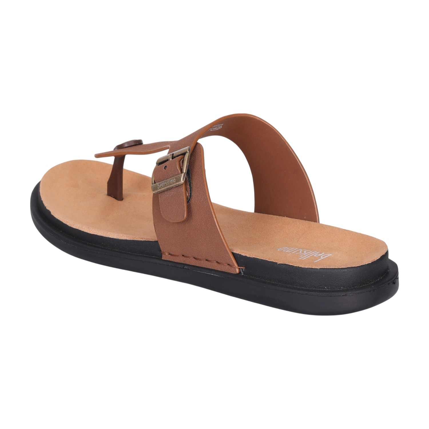 Men Tan Casual Leather Thong Sandals with Buckle Detail