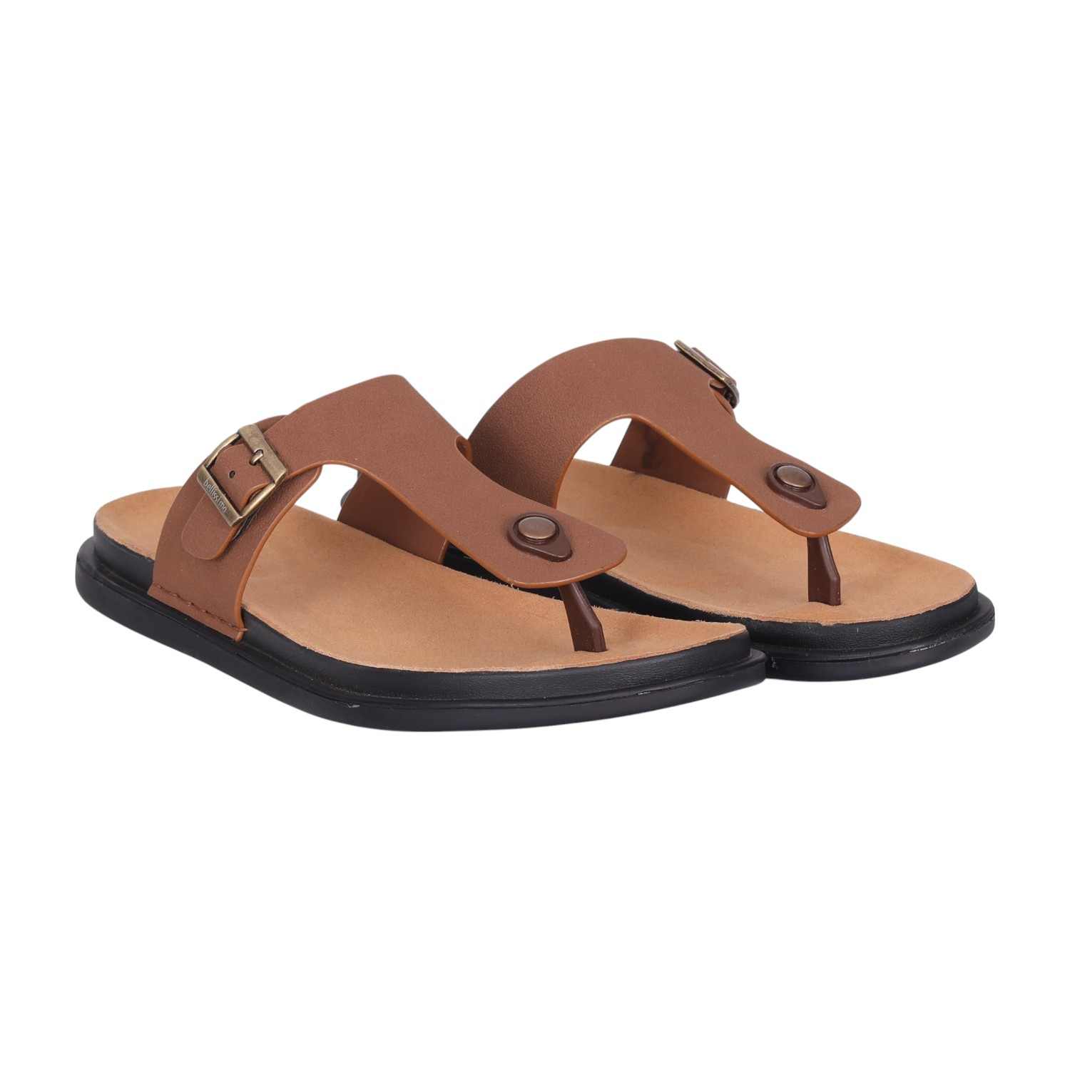 Men Tan Casual Leather Thong Sandals with Buckle Detail