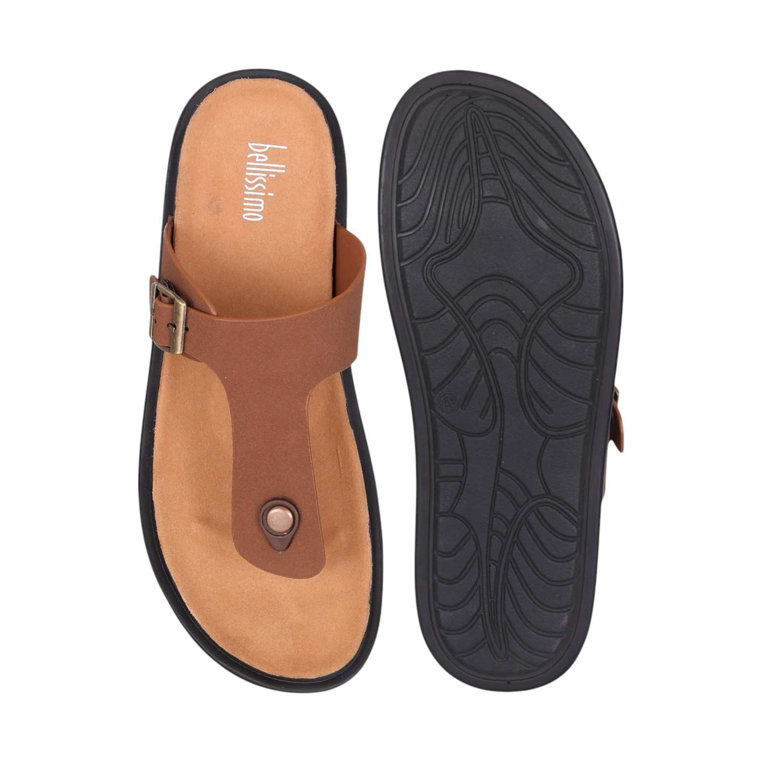 Men Tan Casual Leather Thong Sandals with Buckle Detail