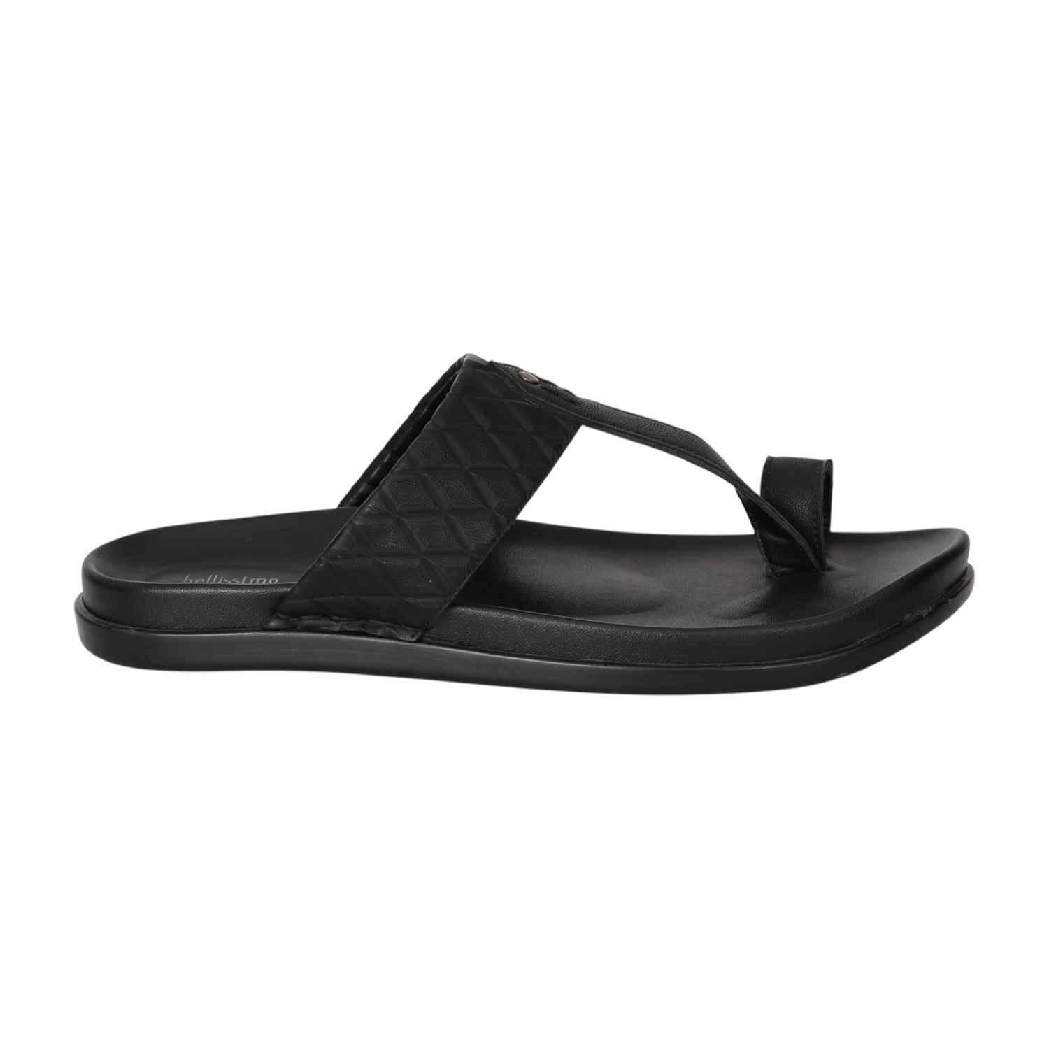 Men Black Quilted Strap Sandals