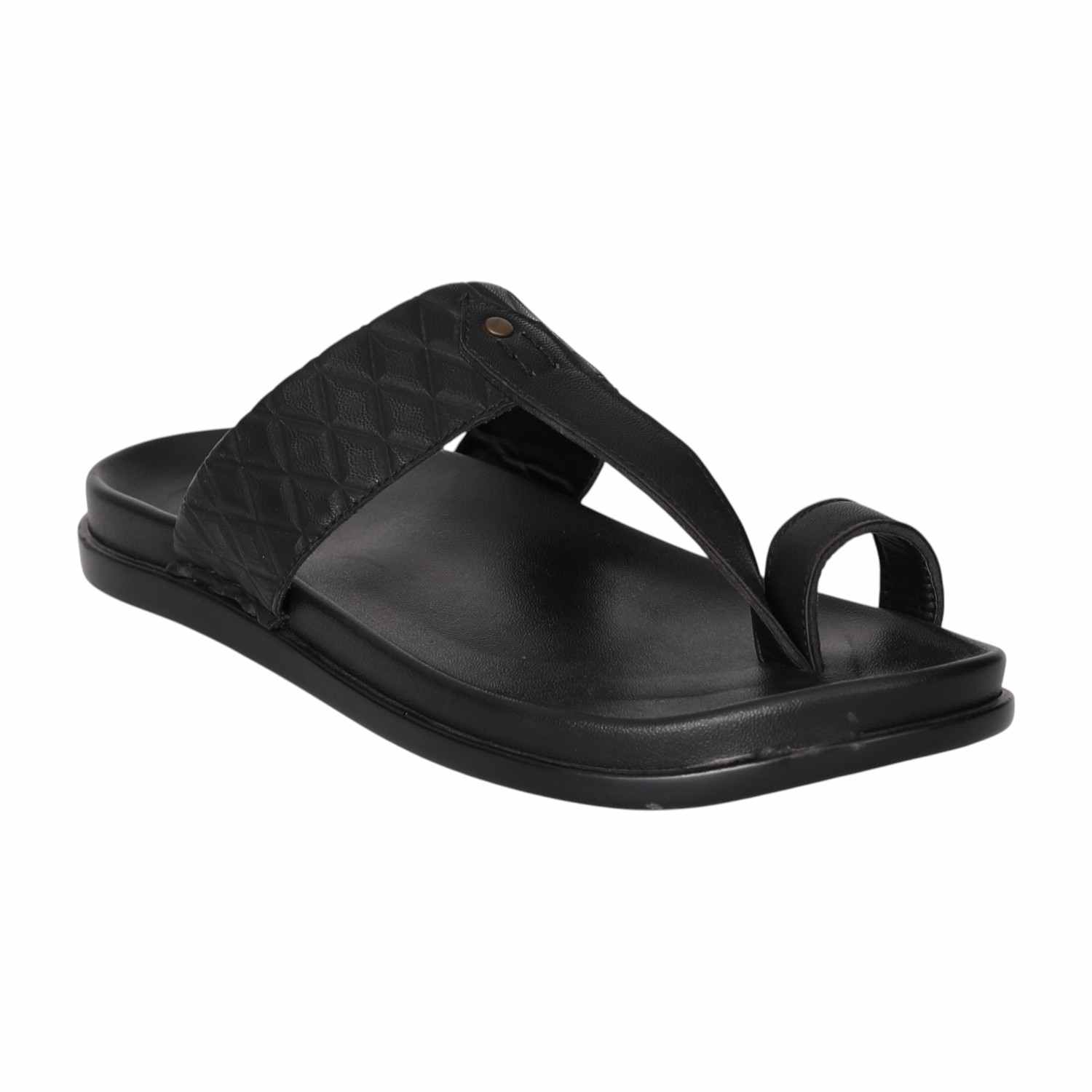 Men Black Quilted Strap Sandals