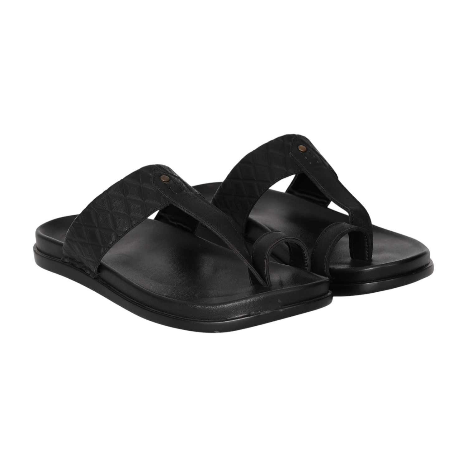 Men Black Quilted Strap Sandals