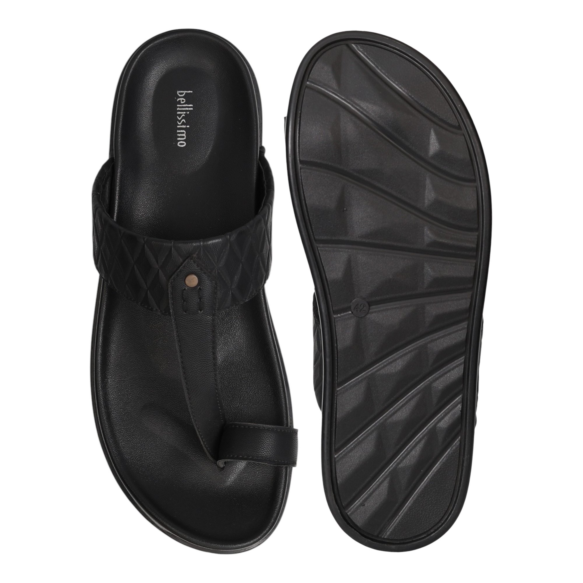Men Black Quilted Strap Sandals