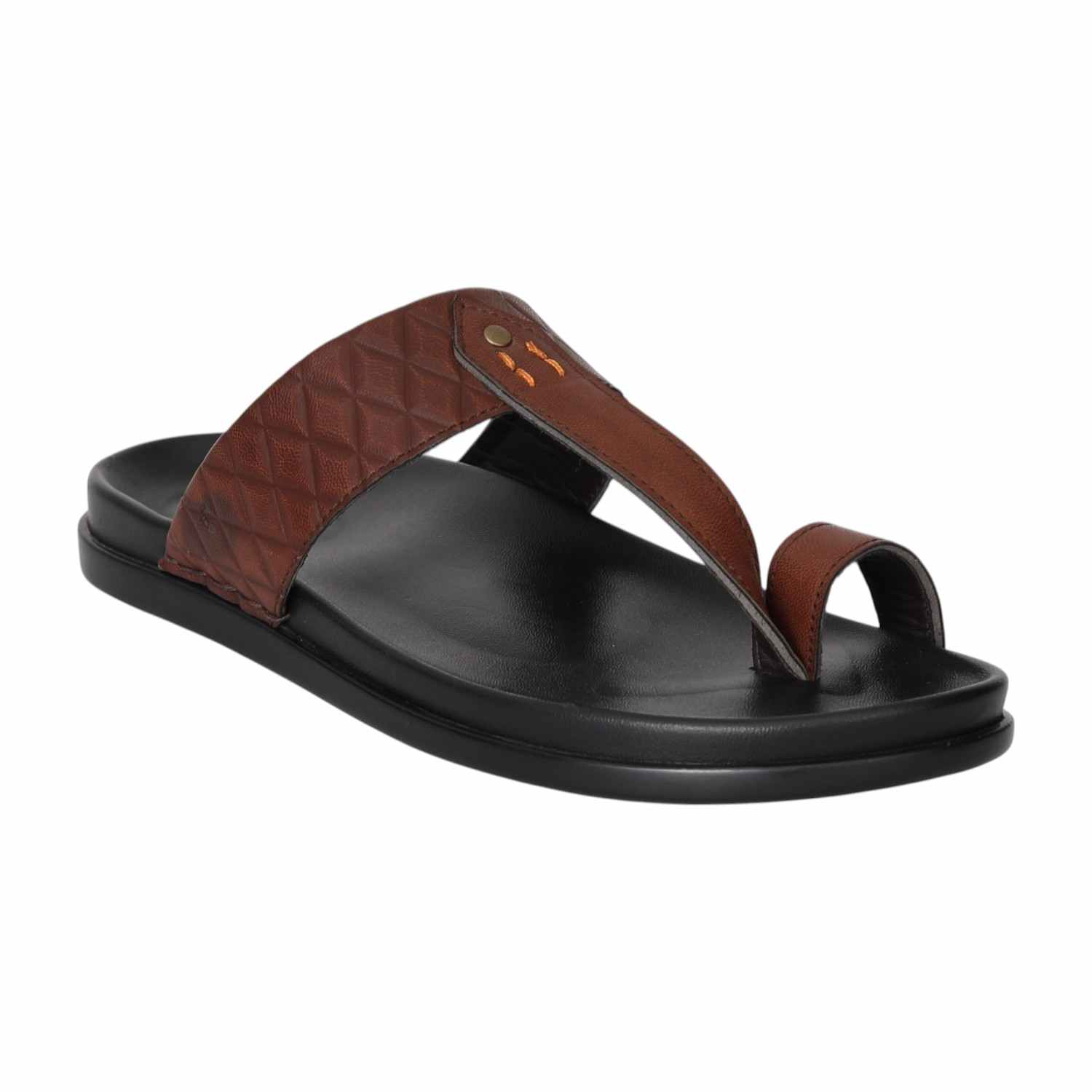 Men Brown Quilted Strap Sandals