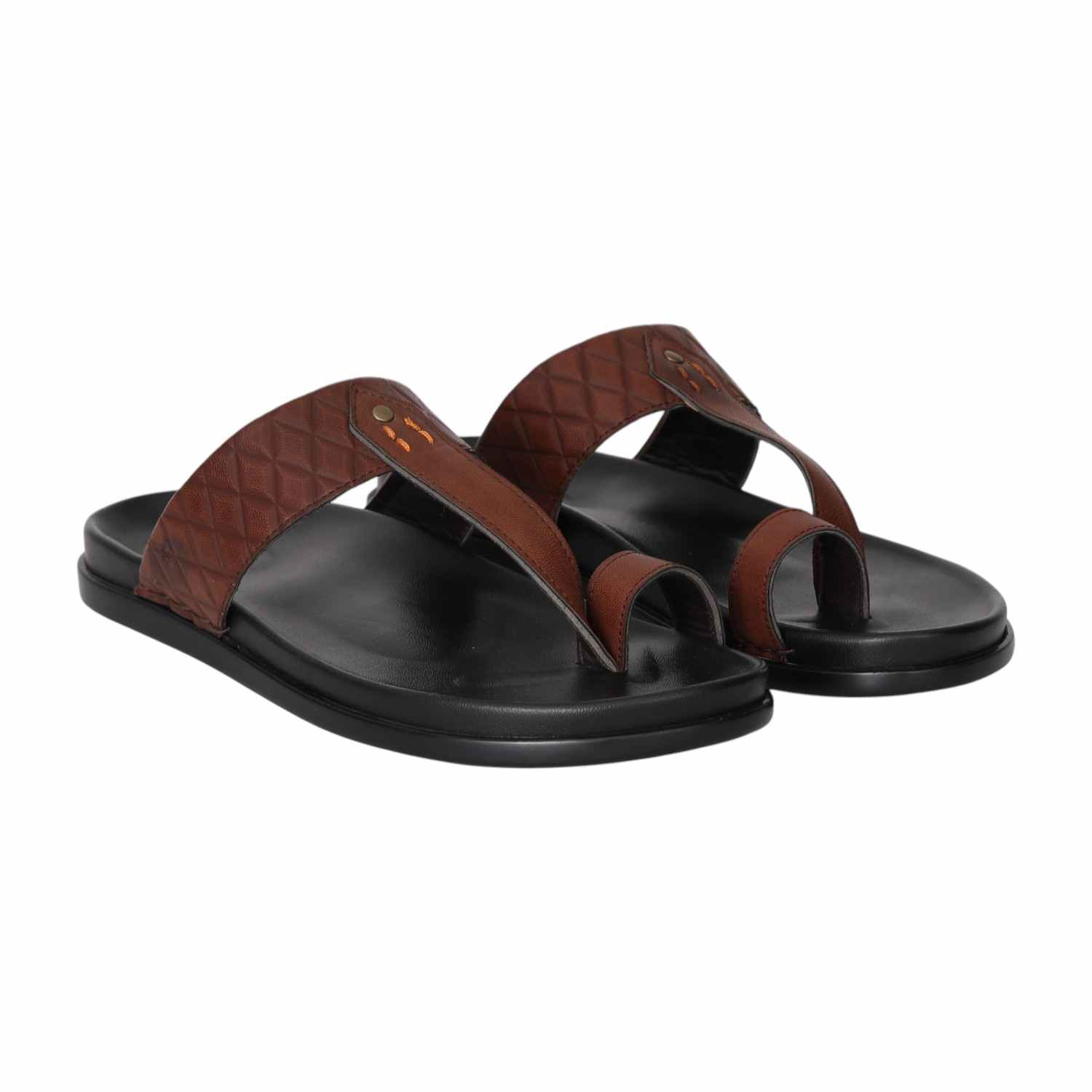 Men Brown Quilted Strap Sandals