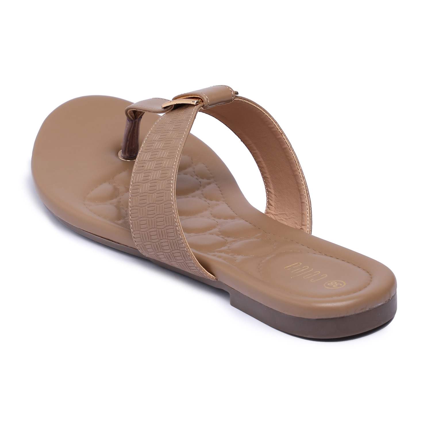 Women Beige Slip-On Sandals with Gold Buckle