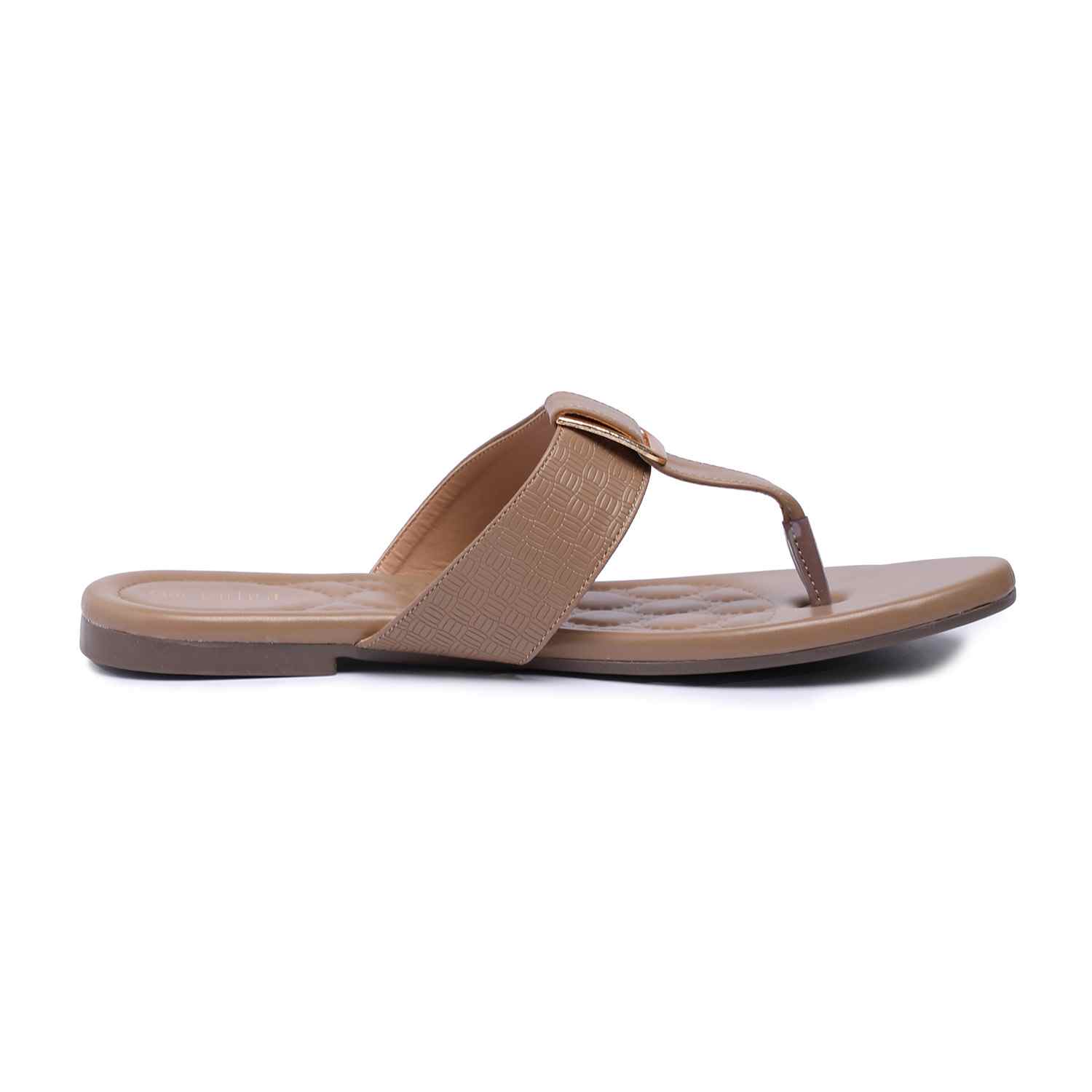 Women Beige Slip-On Sandals with Gold Buckle