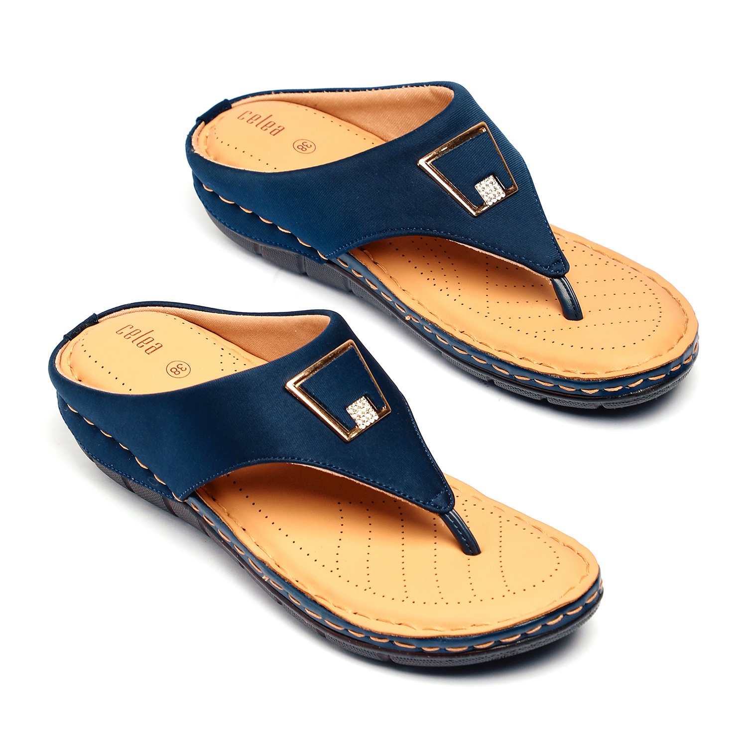 Women Navy Casual Flats With Buckle Strap