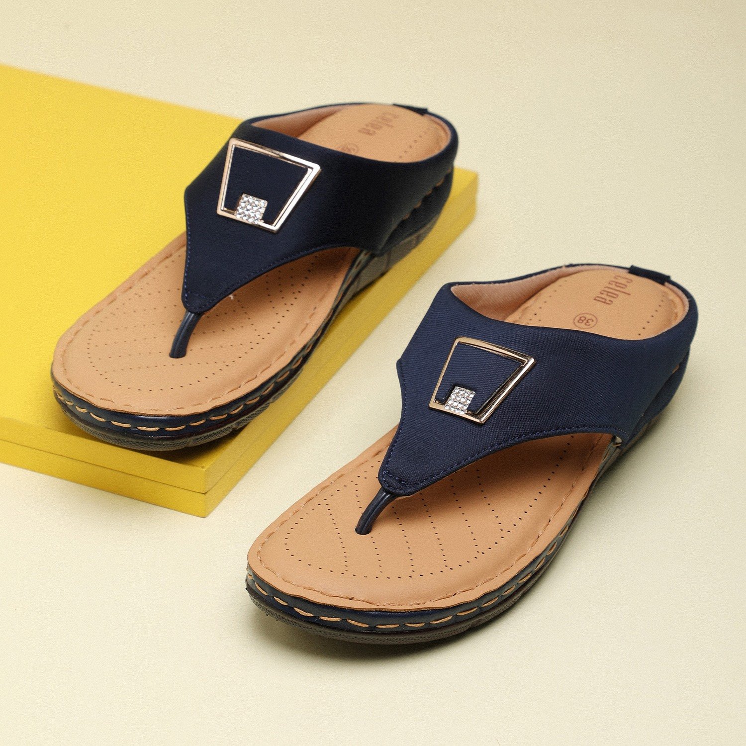 Women Navy Casual Flats With Buckle Strap