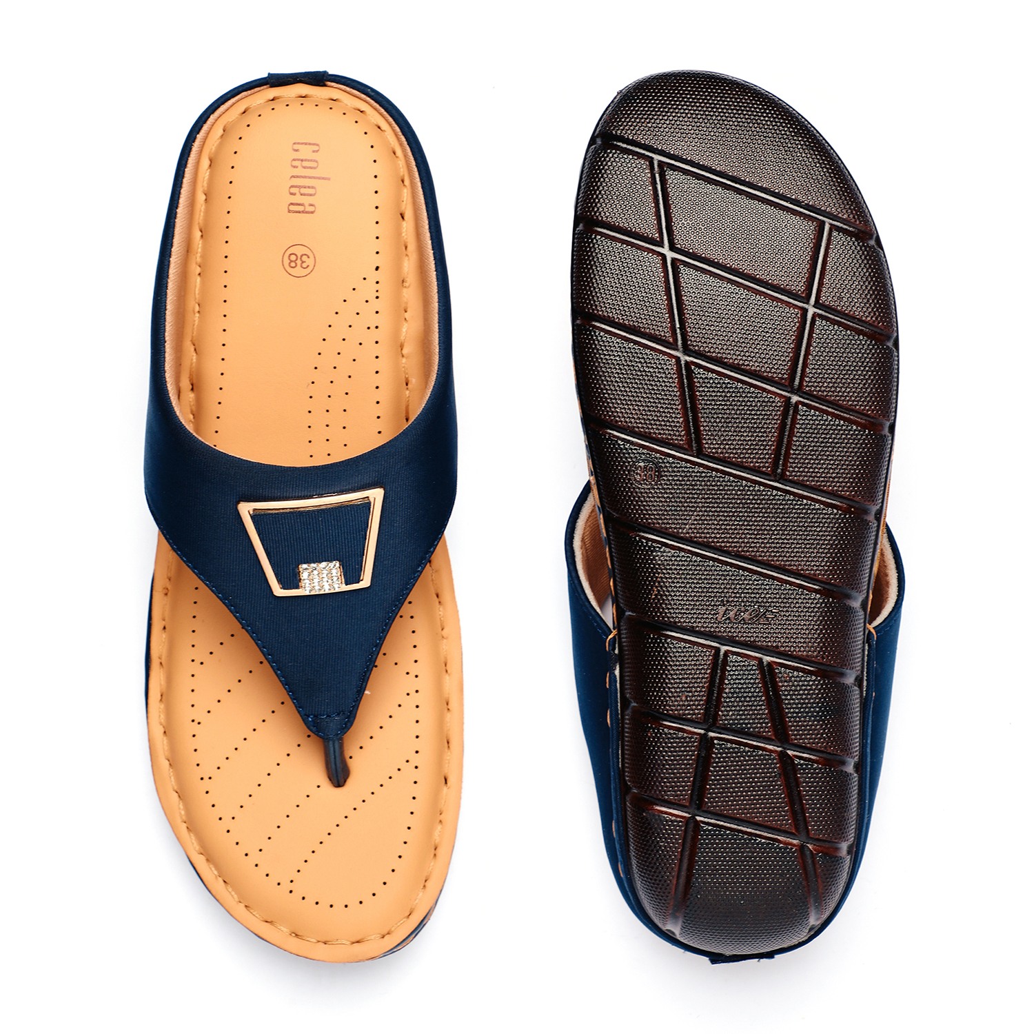 Women Navy Casual Flats With Buckle Strap